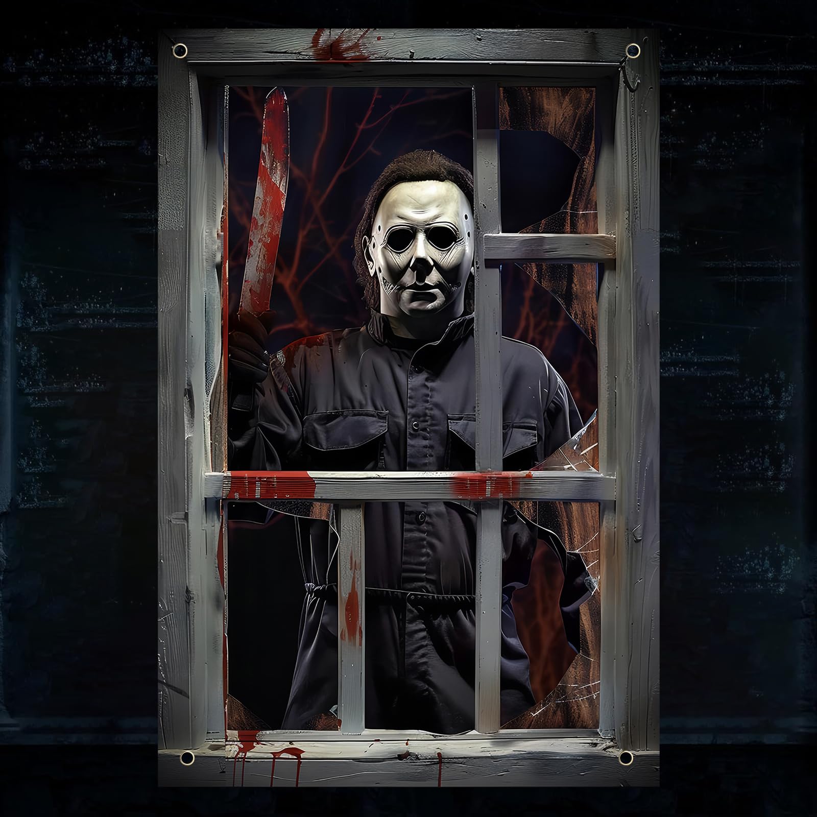 Qylazune Green Scary Halloween Window Decorations Outdoor Indoor Outdoor Party Decor Hd Print Window Blood Silhouette Windows Curtain Cover Accessories For Spooky Ghost Face For Windows Doors The Prank Decor