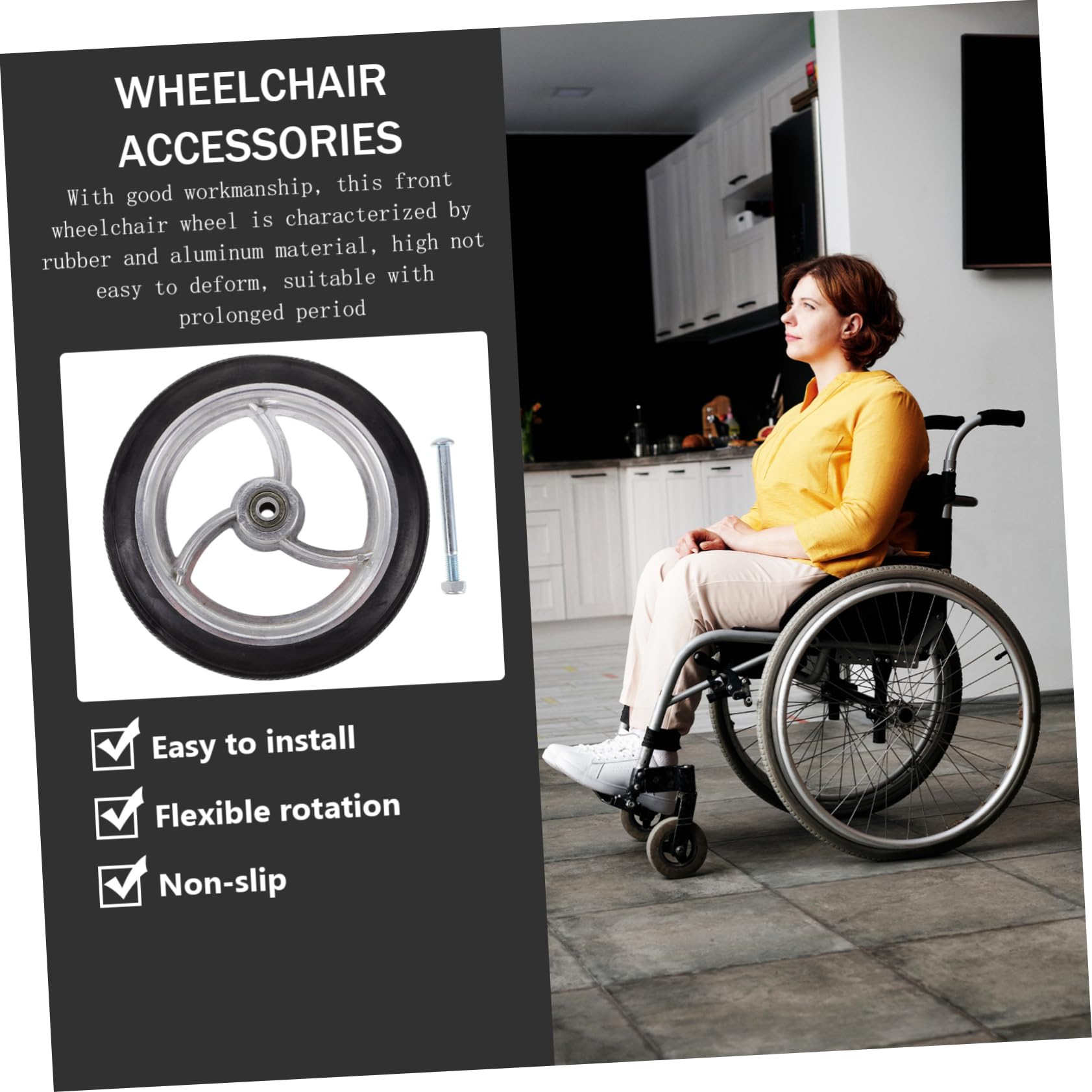 NULYLU Wheelchair Push Rim 8mm Hole Replaceable Wheelchair Accessory Sturdy Wheel