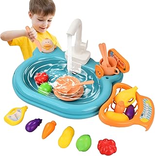 Litinliv Children's Wash Basin, Play Kitchen, Sink Children with Water Function, Kitchen Sink Toy Set, Play Sink Toy, Role Play Gift for Children, Girls and Boys