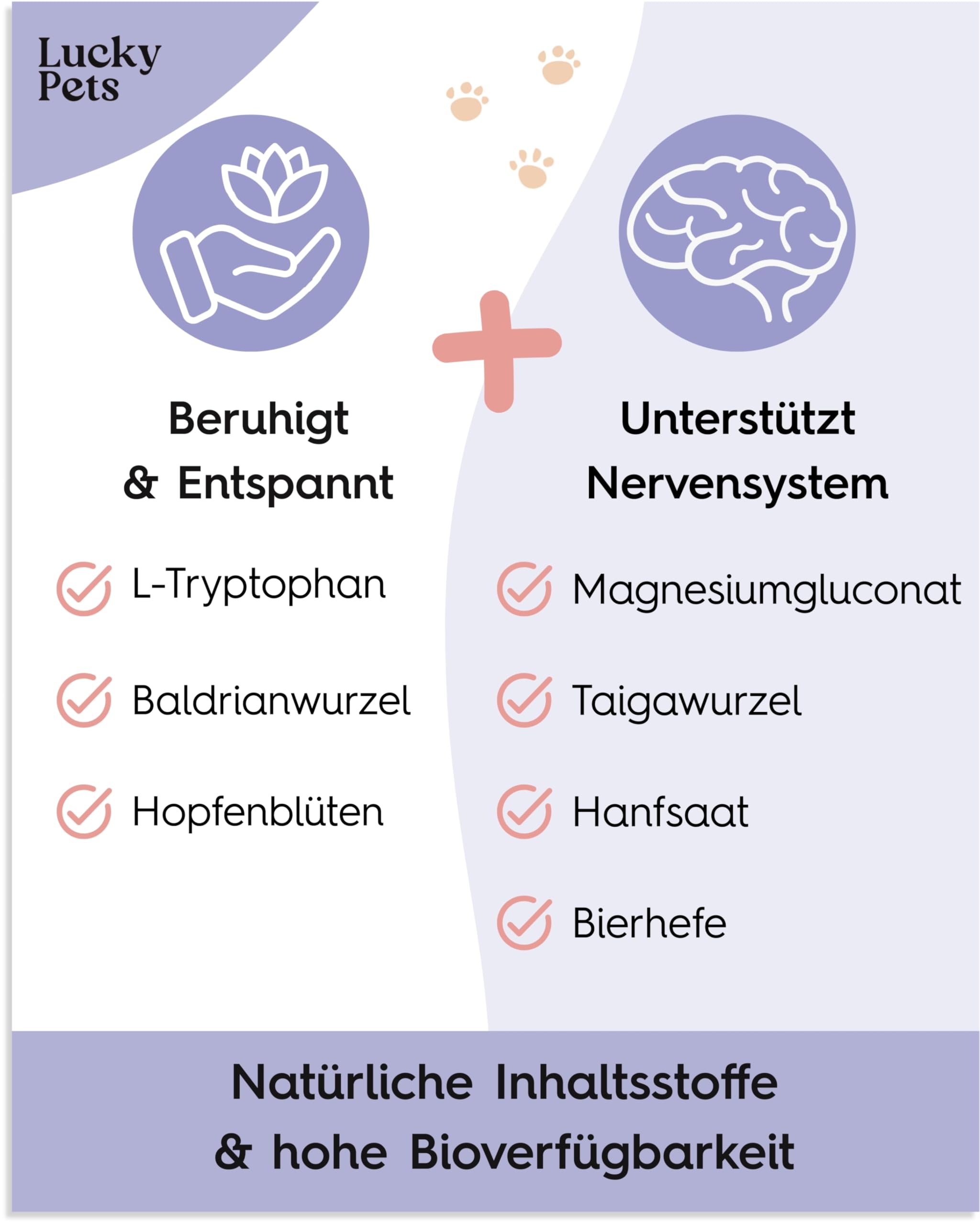 Lucky Pets Beruhigungstabletten für Hunde 150 Stück – Mit L-Tryptophan, Baldrian und Hanfsaat – Für Stress, Angst, Silvester und Reisen – Beruhigungsmittel für Hunde – Made in Germany