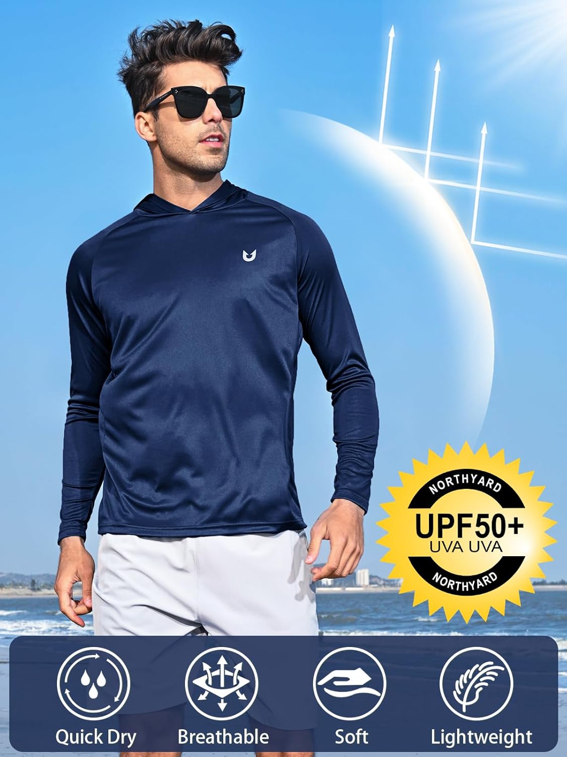 NORTHYARD Men's UPF 50+ Hoodie Shirts Long Sleeve Sun Protection Fishing Swim Beach UV SPF Rash Guard Quick Dry Lightweight - Image 3