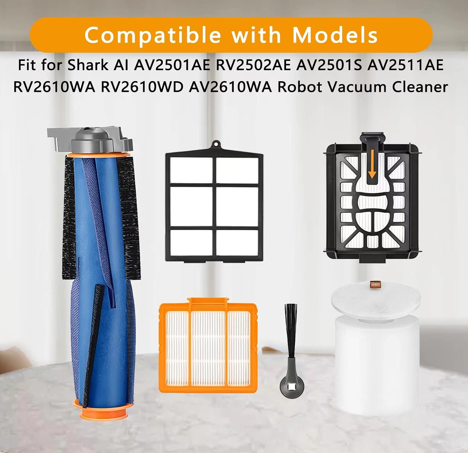 Replacement for Shark AV2501AE RV2502AE AV2501S AV2511AE RV2610WA RV2610WD AV2610WA RV2820AE AI Robot Vacuum，Accessories Kit Includes Master Brush, Master Filter, Strainer, Foam Filter, Side Brush