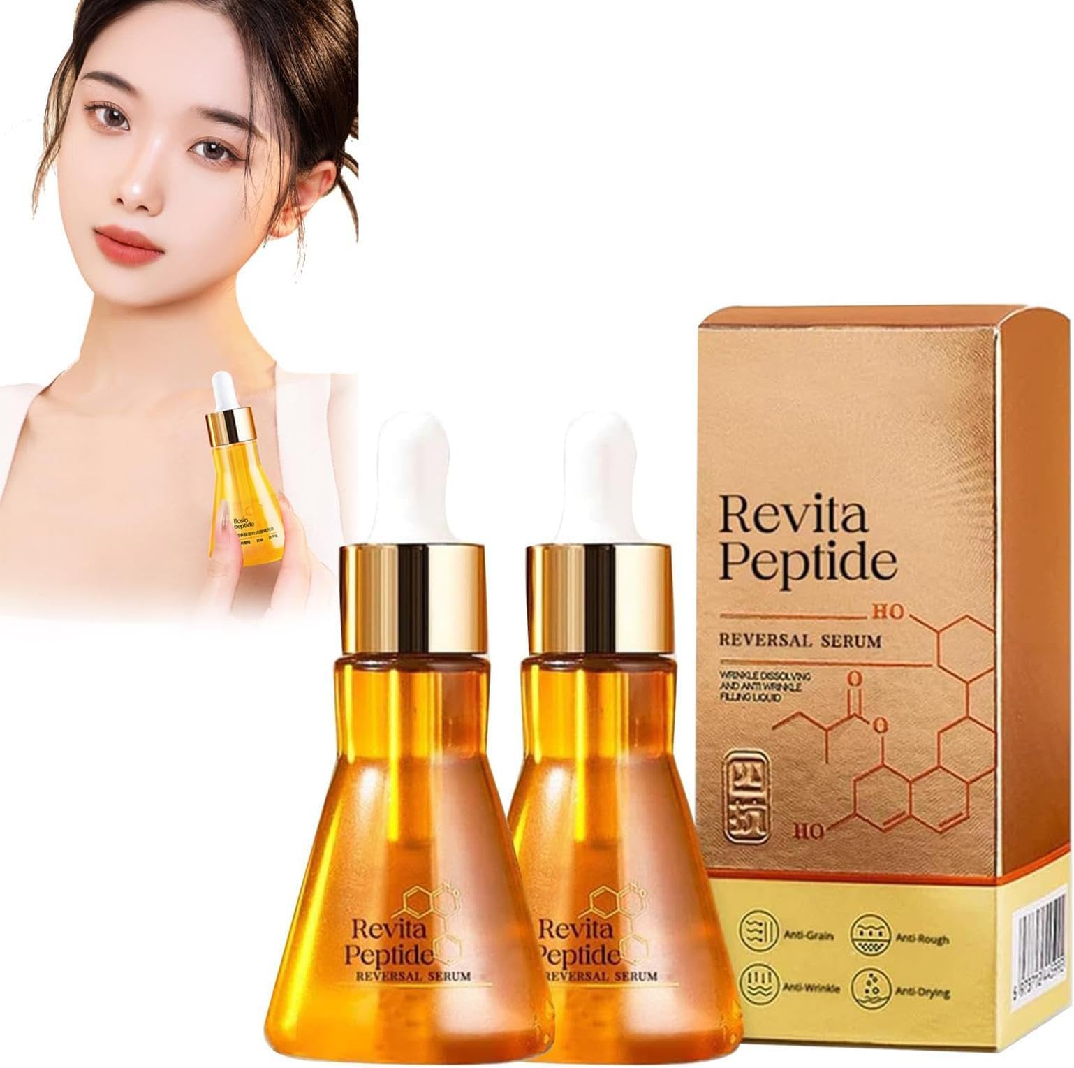 Flysmuss RevitaPeptide Reversal Serums - 1/2/3 Pcs RevitaPeptide Reversal Serums, Flysmuss Peptide Serums, BosinPeptide Wrinkles Dissolving And Anti Wrinkles Filling Liquid, Anti Facial Serums