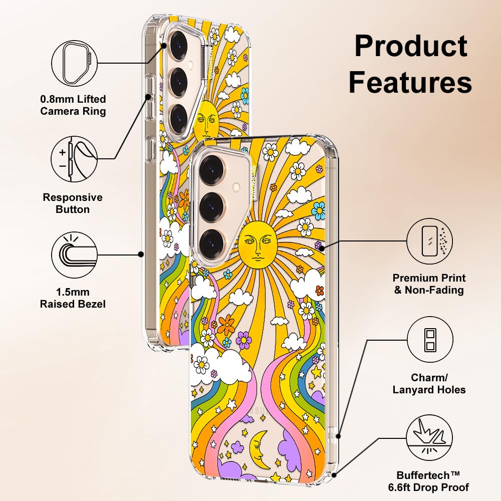 MOSNOVO Case for Samsung Galaxy S25 / Galaxy S24, [Buffertech 6.6ft Military-Grade Drop Protection] [Anti Peel Off Tech] Clear TPU Bumper Phone Case Cover Design - 70's Psychedelic Groovy Art — view 6
