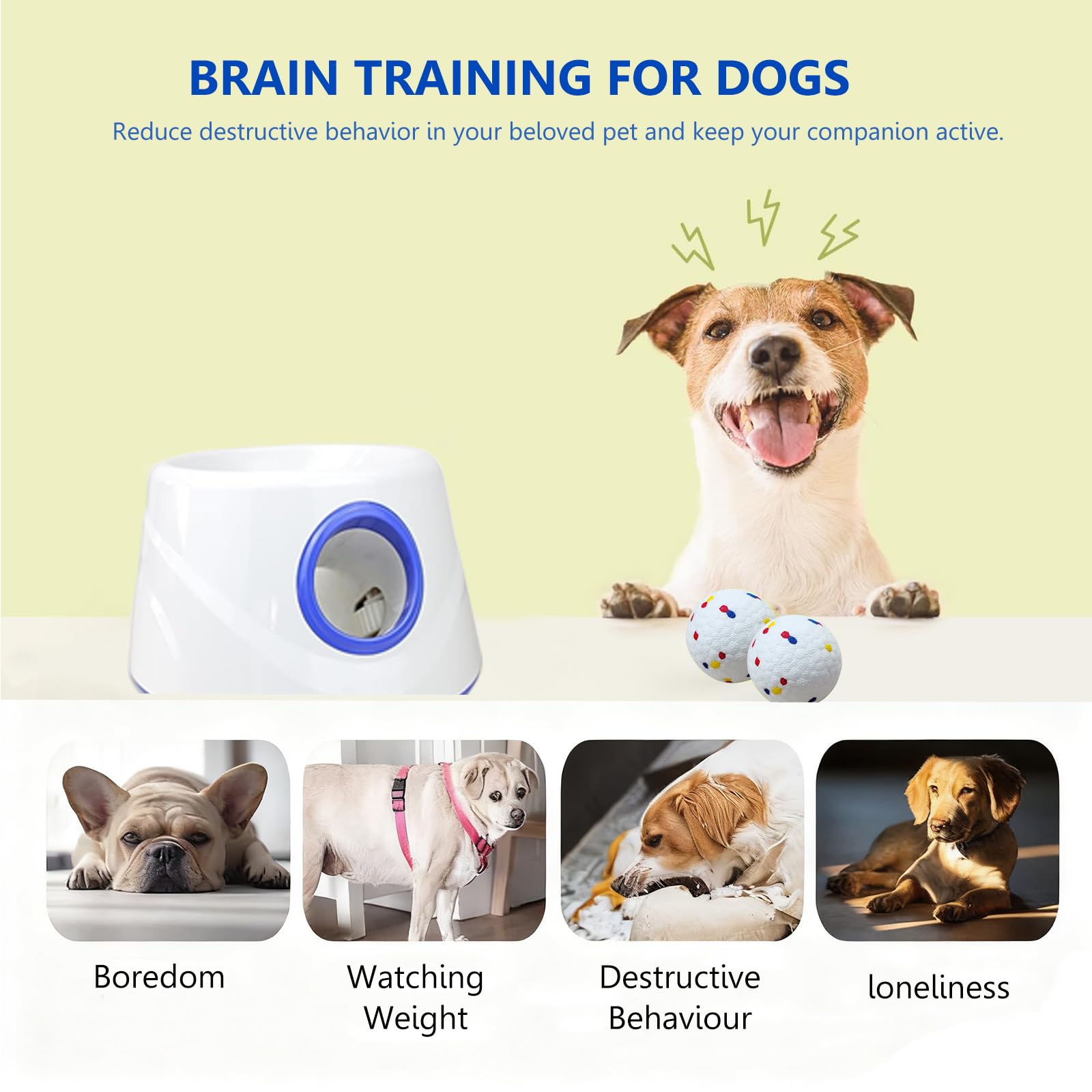 Lanceur automatique de balles pour chien, 3 distances réglables de 6 à 13 m, avec 6 balles ETPU de 5,8 cm, pour chiens de petite et moyenne taille, jouets interactifs d'intérieur et d'extérieur