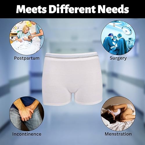 Miniatura 7 de Pantalones quirúrgicos de malla de punto 5 unidades Ropa interior desechable para posparto, recuperación hospitalaria, incontinencia, maternidad,