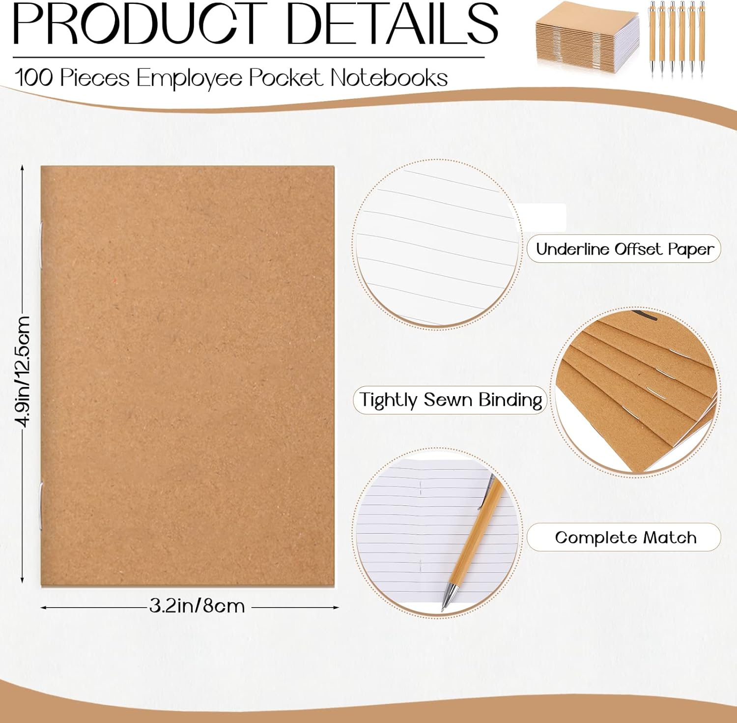 Kisston 100 Sets Mini Pocket Notebook with Pens Bulk Small Memo Notepad with Bamboo Pens Employee Appreciation Gifts for Employee Coworker Team Gifts