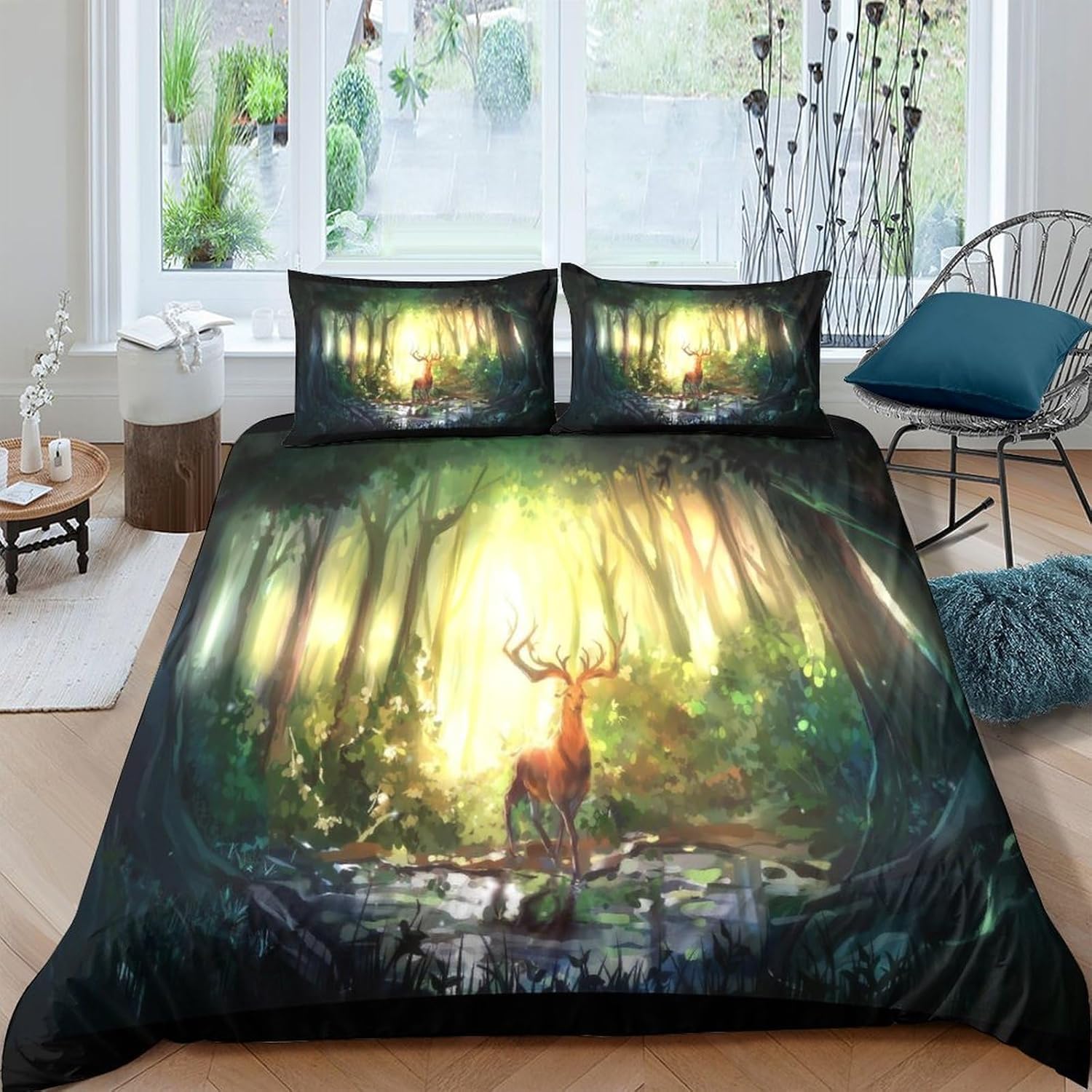 Parure de lit microfibre avec housse de couette 260x230 cm imprimé 3D wapiti animal