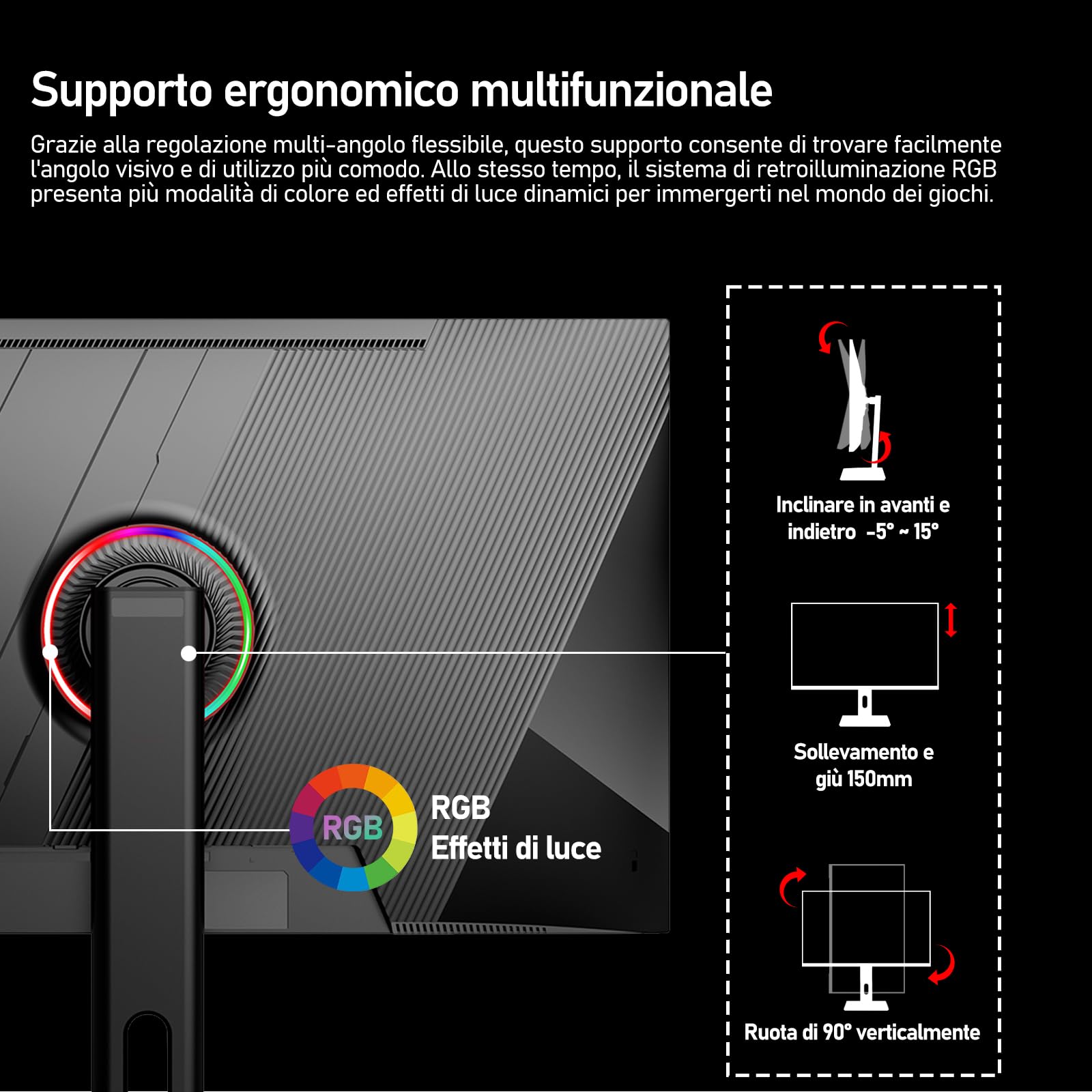 Gawfolk Schermo PC IPS da 27 pollici, Monitor Gaming 4K 144Hz, 1ms, FreeSync, 128% sRGB, Angolo di Visualizzazione 178°, HDMI 2.1, DisplayPort, Regolabile in Altezza e Girevole, VESA75x75MM - Nero