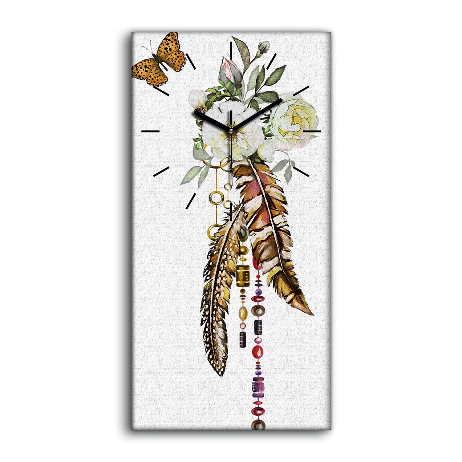 Horloge sur toile salon et chambre motif clés fleurs art moderne