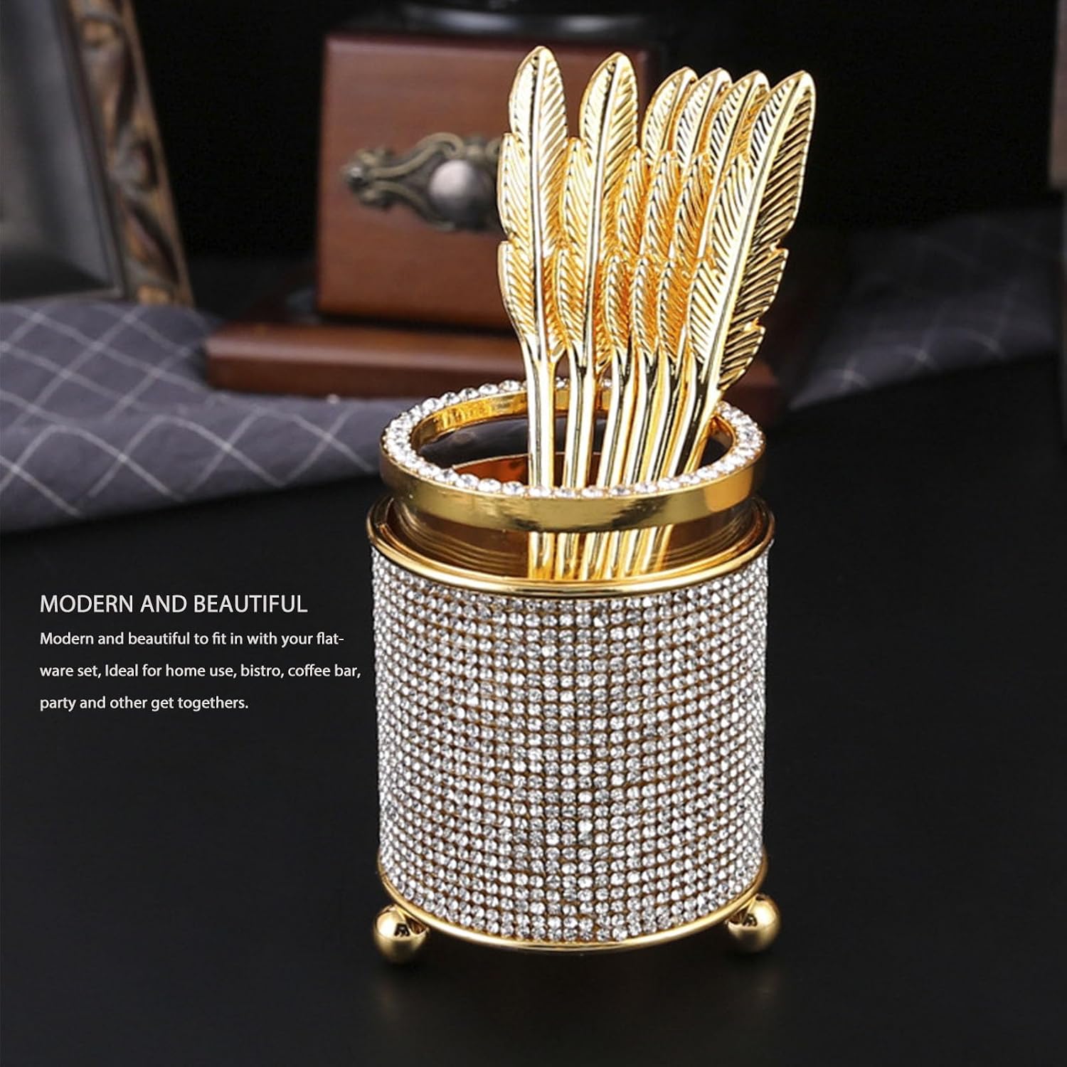 6Pcs Coffee Spoons Set with Holder, Decorative Holder with Coffee Spoon Set Gold Dessert Spoons Mini Teaspoon Set Espresso Spoons for Coffee, Tea, Ice Cream