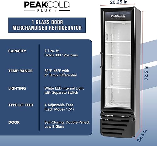 Vista 69 de PEAKCOLD+ 2-Door Upright Display Refrigerator - 25.7 Cubic Ft Energy Efficient Black Merchandiser Refrigerator With Glass Doors, White Interior &