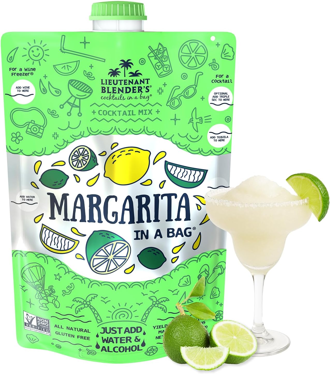 Margarita in a Bag - Margarita Mix - Each Bag Makes 1/2 Gallon of Frozen Margaritas – Non-GMO Cocktail Mix - No Margarita Machine Needed – Add Liquor, Wine or as a Mocktails (Pack of 1)