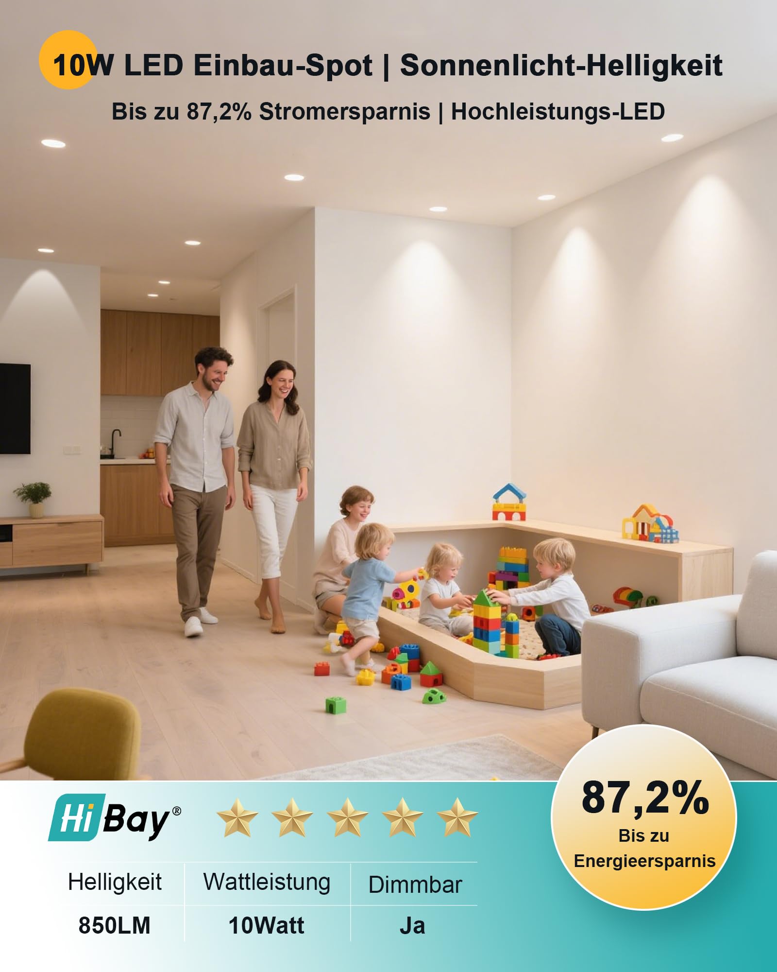 HiBay 8er LED Einbaustrahler Flach COB 10W LED Spots Dimmbar Schwarz Matt Einbauleuchten 65-85mm Lochmaß 4000K Neutralweiß 850LM für Schlafzimmer Wohnzimmer Exhibition Hall