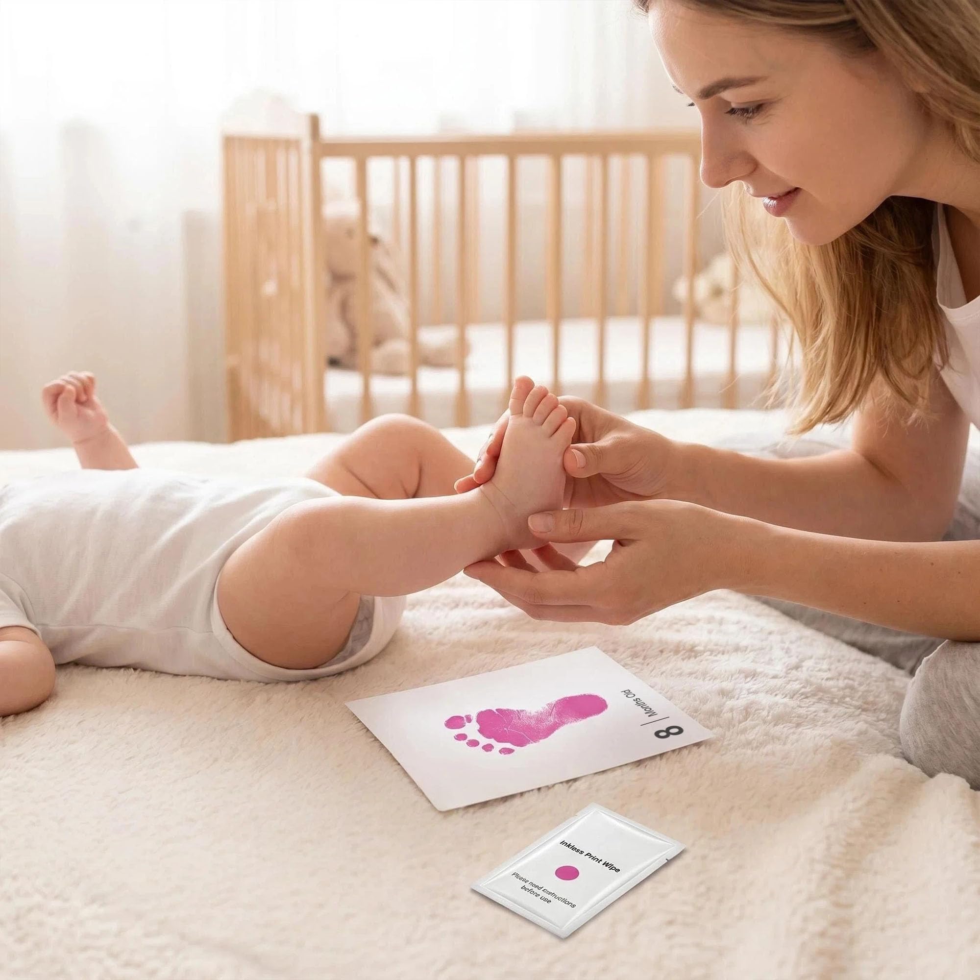 Kit Empreinte Bébé Pieds et Mains Clean Touch Encreur Sans Kits Nouveau-Nés avec 1 Cadre Photo Rose