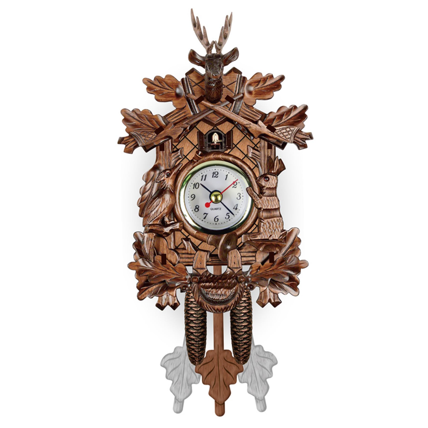 Cakeeyum Brown Cuckoo Clocks For Wall, Wooden Pendulum Clock, Vintage Bird Clock With Adjustable Button, Battery Operated Hanging Cuckoo Pendulum For Living Room Decor