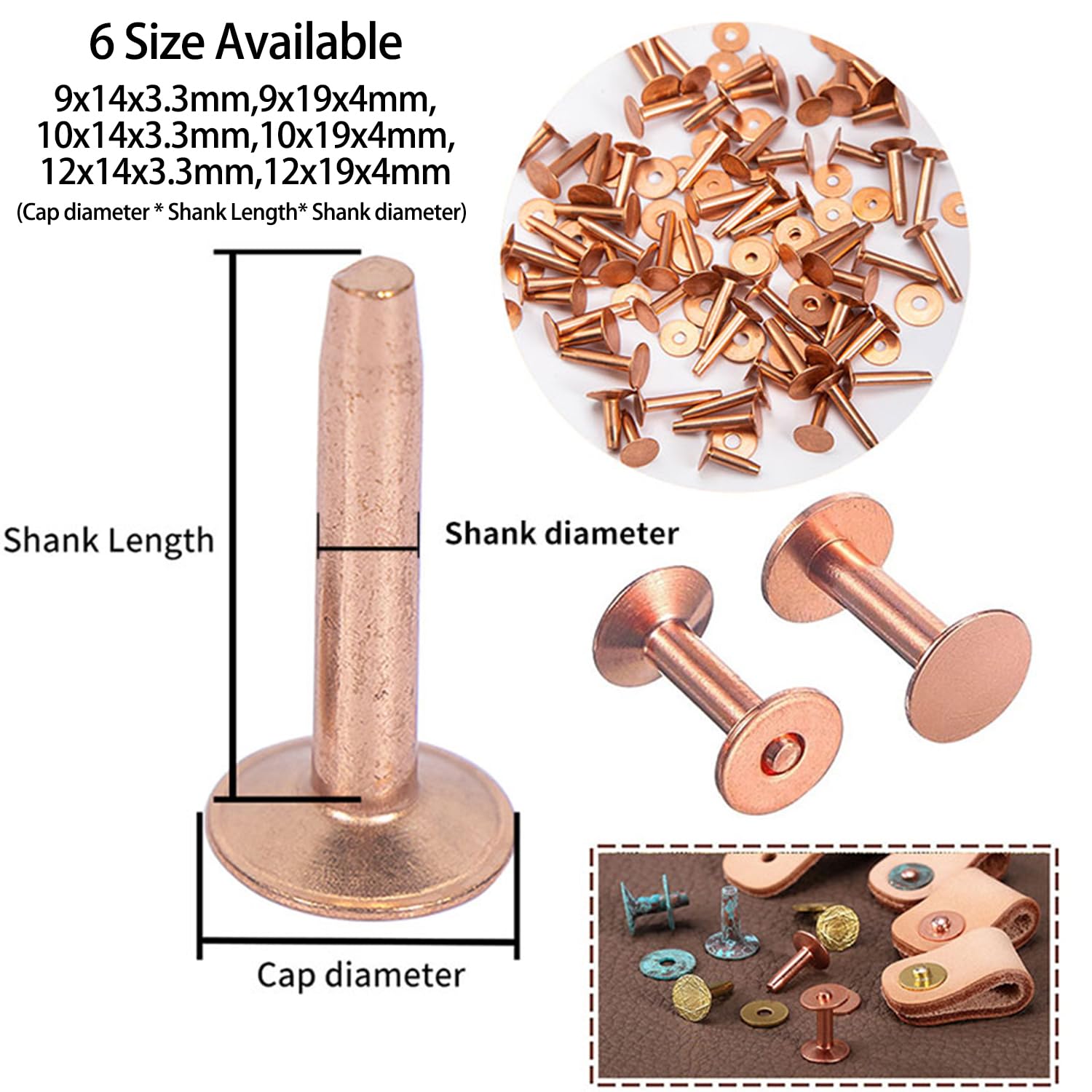 Snapklik.com : WUTA 100 Pcs Copper Rivets & Burrs, Leather Copper Rivet ...