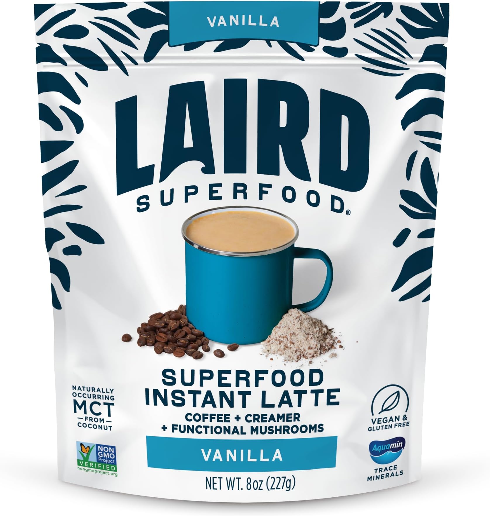- Laird Superfood Vanilla Instant Latte, Non-Dairy, Superfood Creamer, Gluten Free, Non-GMO, Vegan, 8 oz. Bag, Pack of 1