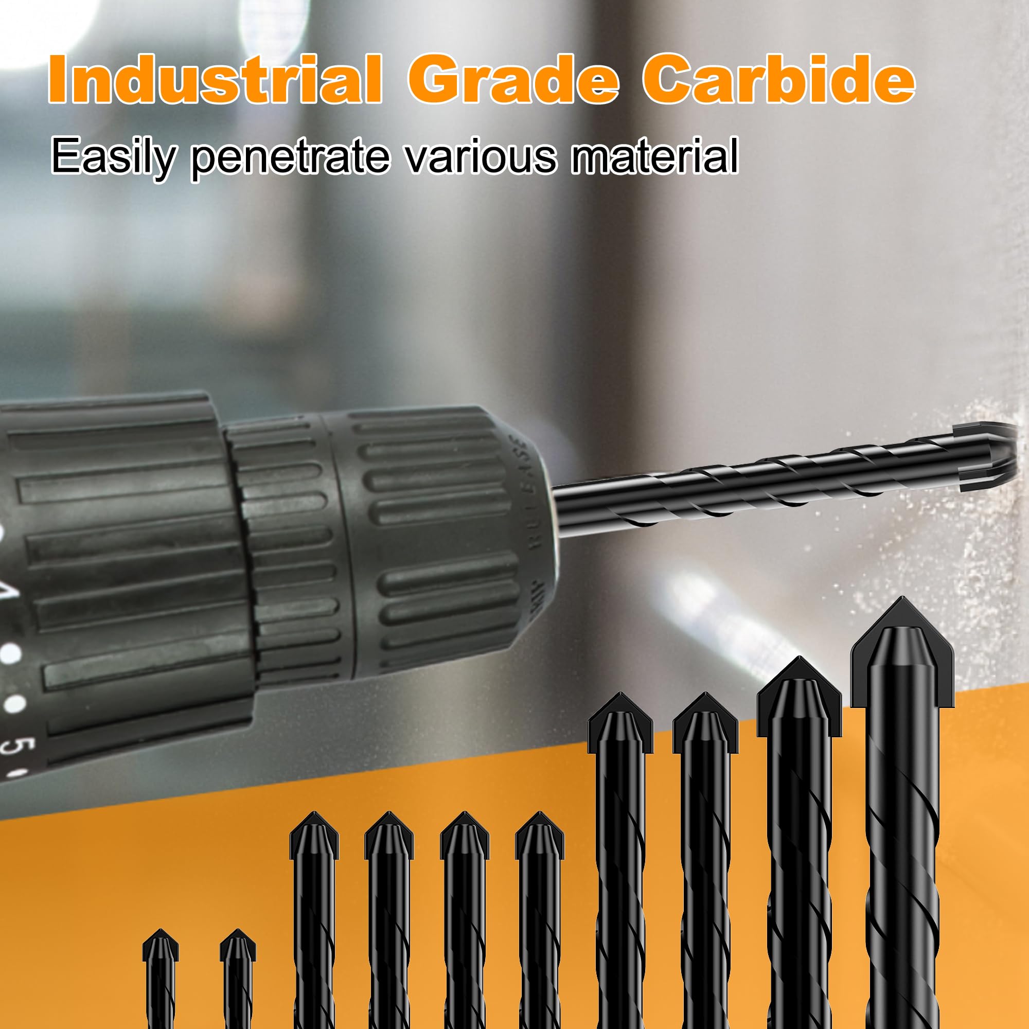 Masonry Drill Bit Set & Concrete Drill Bit Set, Professional Industrial Strength Carbide Drill Bits Tip (10PCS) for Concrete/Glass/Brick/Cement/Tile/Wood/Etc, 5/32"-1/2" by TITGGI