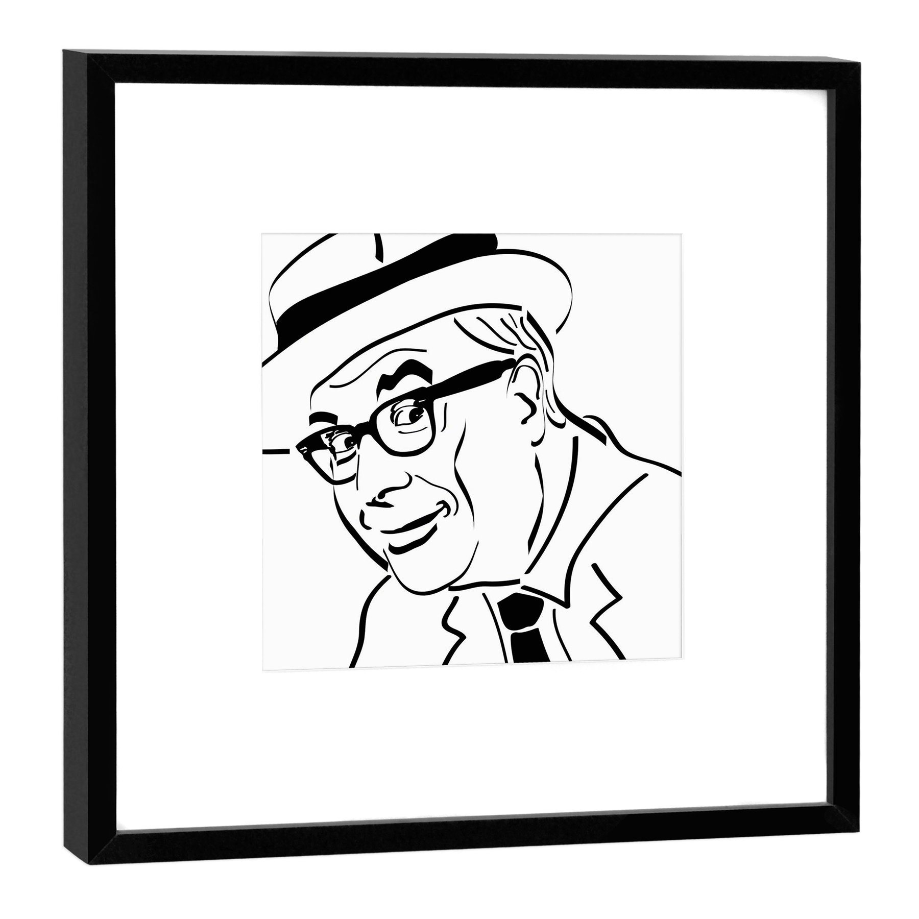 Tableau Comédien avec cadre sombre 52x52 cm - Déco murale graphique motif Heinz Erhardt