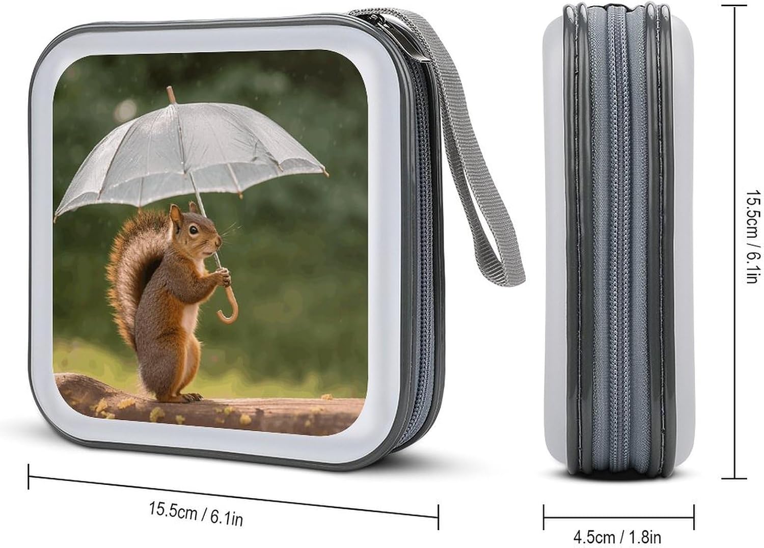 Squirrel Hold A Umbrellas CD Case,Hard Plastic CD Storage,Portable DVD Wallet,Portable DVD, Holder VCD Organizer Wallet,Protective VCD Storage
