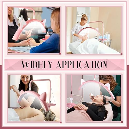 Miniatura 7 de VINGVO Luz de pestañas para tecnología de pestañas, luz de esteticistas con brillo y altura ajustables, luces de media luna con soporte para