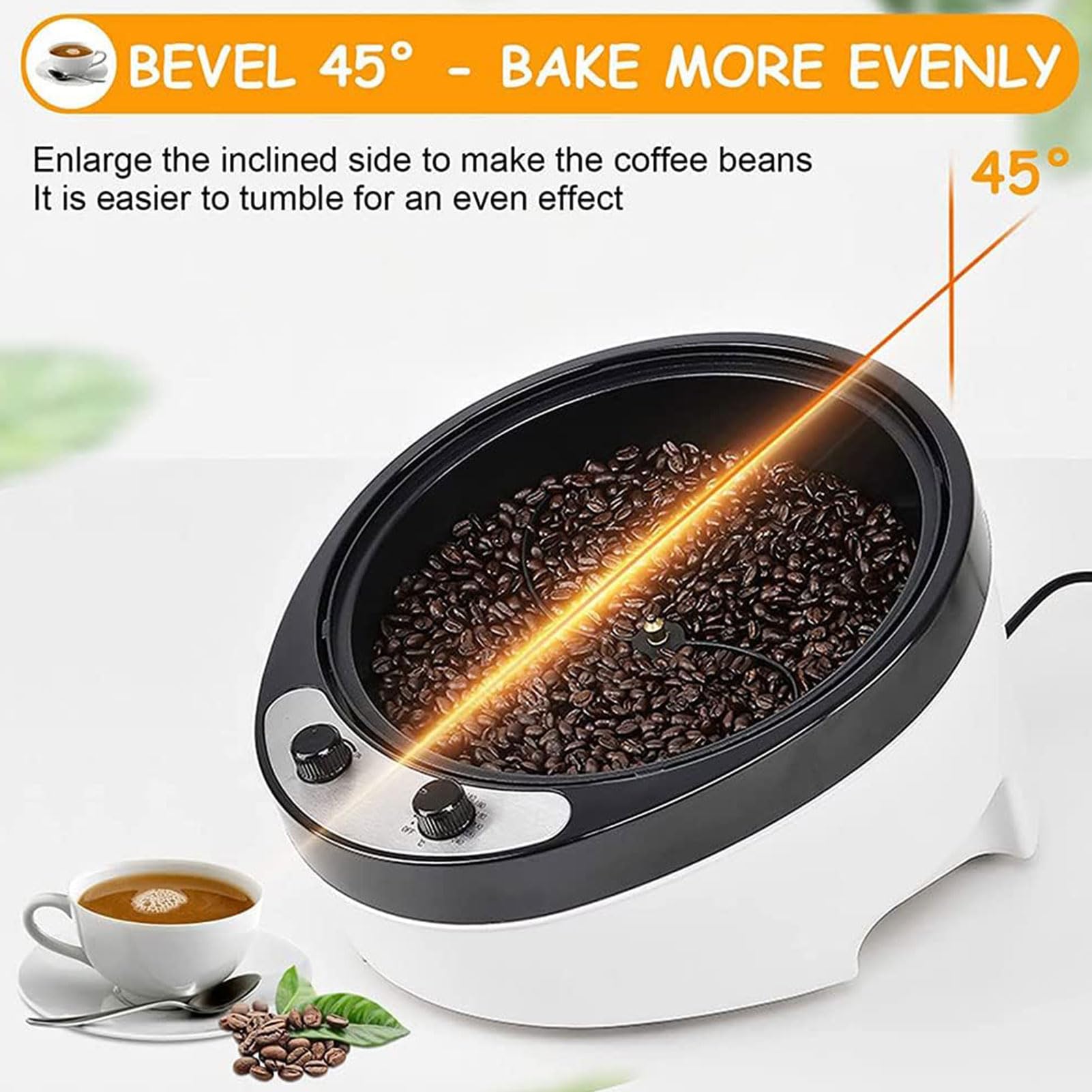 Torréfacteur électrique 1200 W avec température réglable de 0 à 240 ℃, Machine à rôtir en Acier Inoxydable pour la Cuisson du café, des Grains Crus, des cacahuètes A