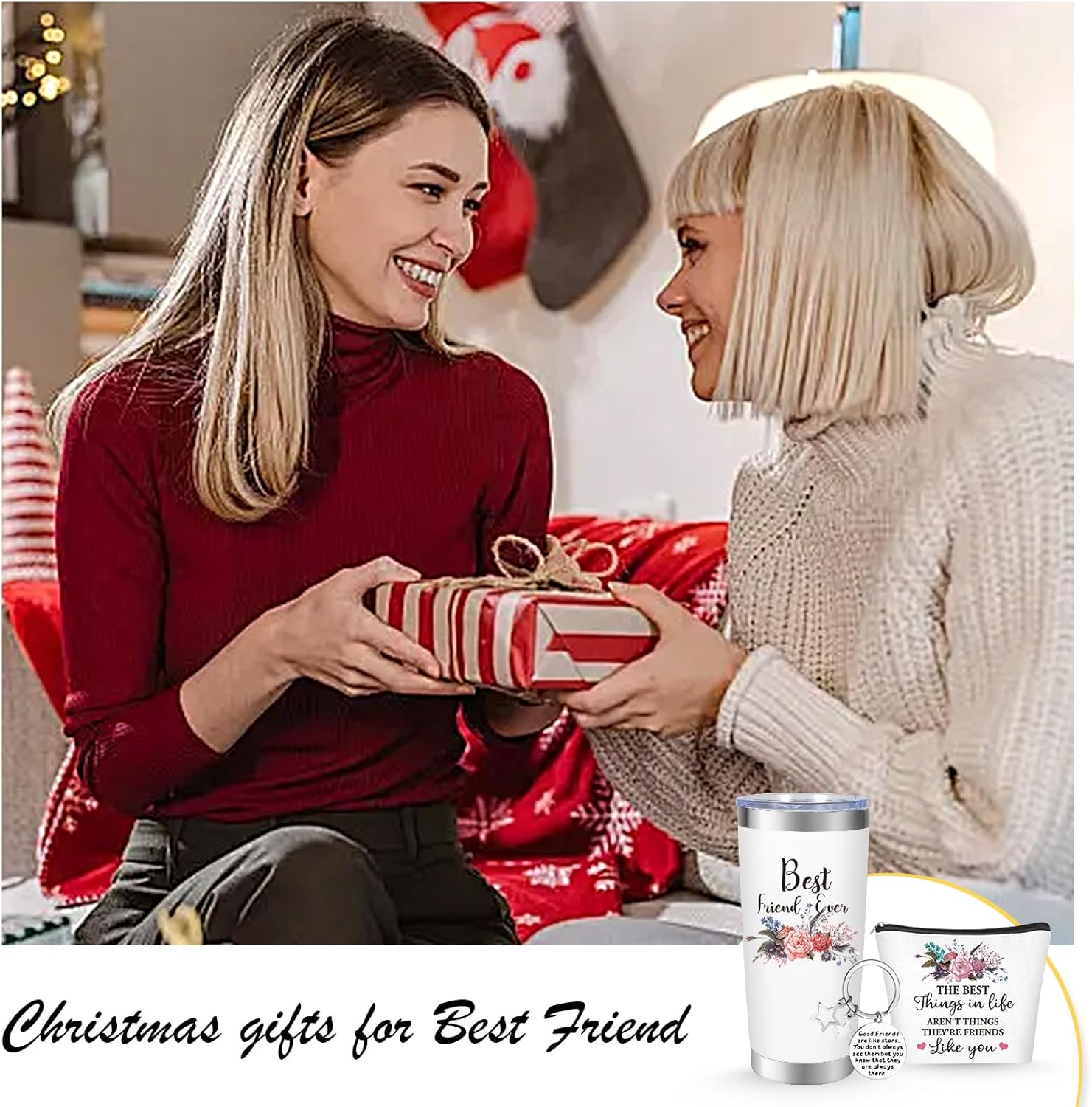 Gifts for friend, Fried gift, Birthday gifts for women 20OZ Tumbler+Cosmetic bag + Keychain - Image 6