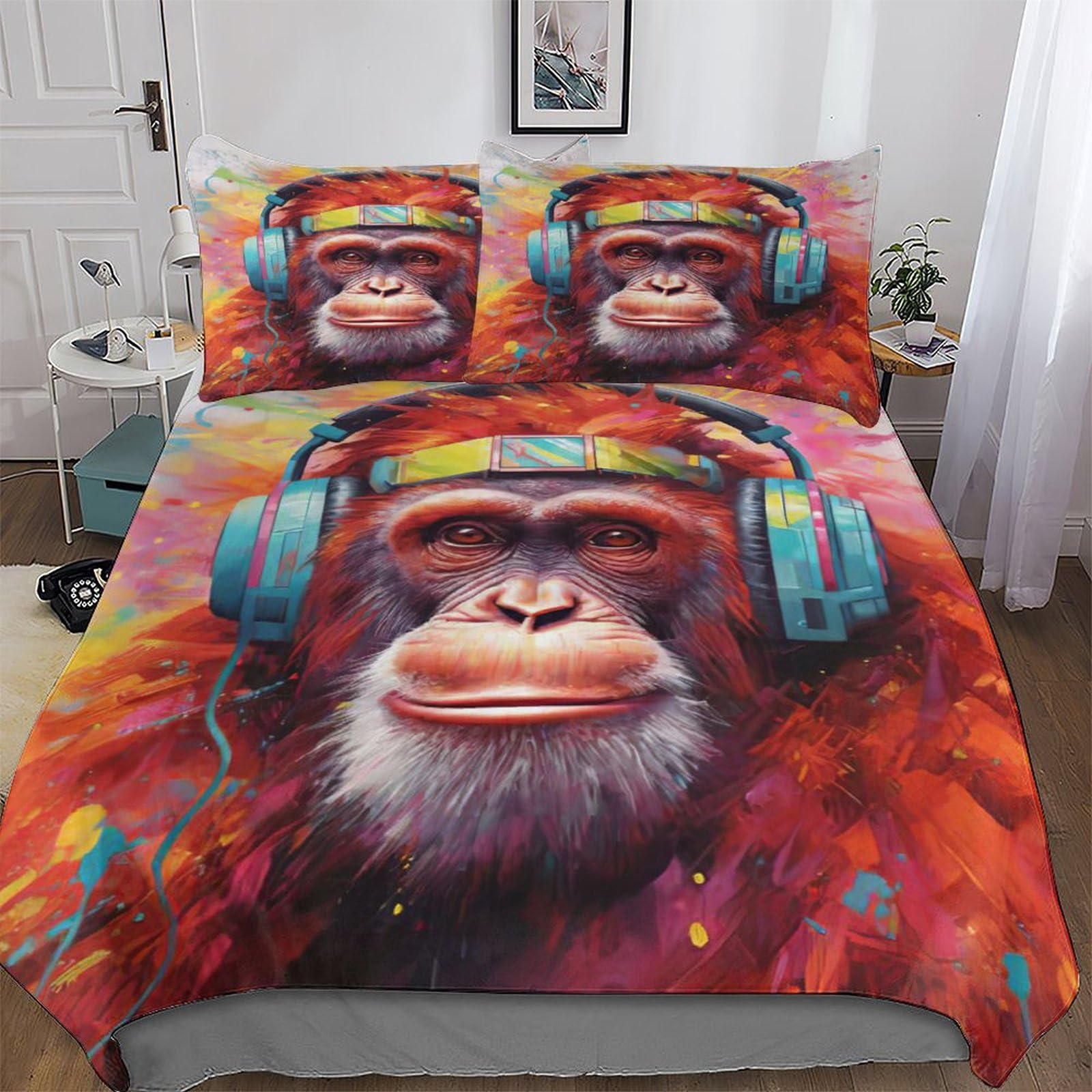 Pazzk Boys Gorilla 3D Printed Duvet Cover Set With Pillowcases Quilt Covers Soft Brushed Microfiber Bedding For Girls And Teenagers Poly Cotton Comforter Cover Double (200X200cm)