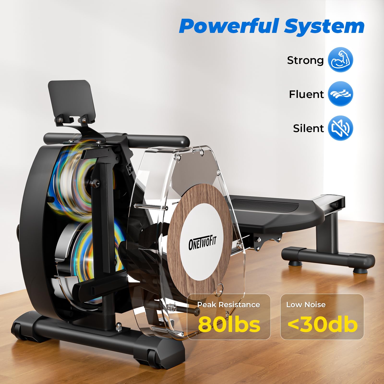 ONETWOFIT Vogatore Magnetico, Pieghevole Silenziosi Rematore Palestra Casa, 16 Livelli Di Resistenza Capacità Di 160 Kg Con App