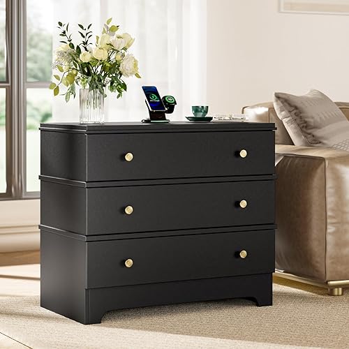 Nightstand with Charging Station, 28" Farmhouse Night Stand & Modern