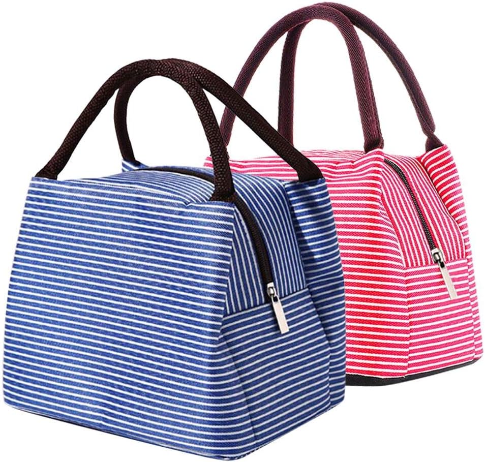 2PCS Lunch Bags Reusable Lunch Tote Bags Portable Lunch Cooler Bag Lunch Holder Insulated Lunch Box Bag for Picnic Office Beach (Blue+Red)