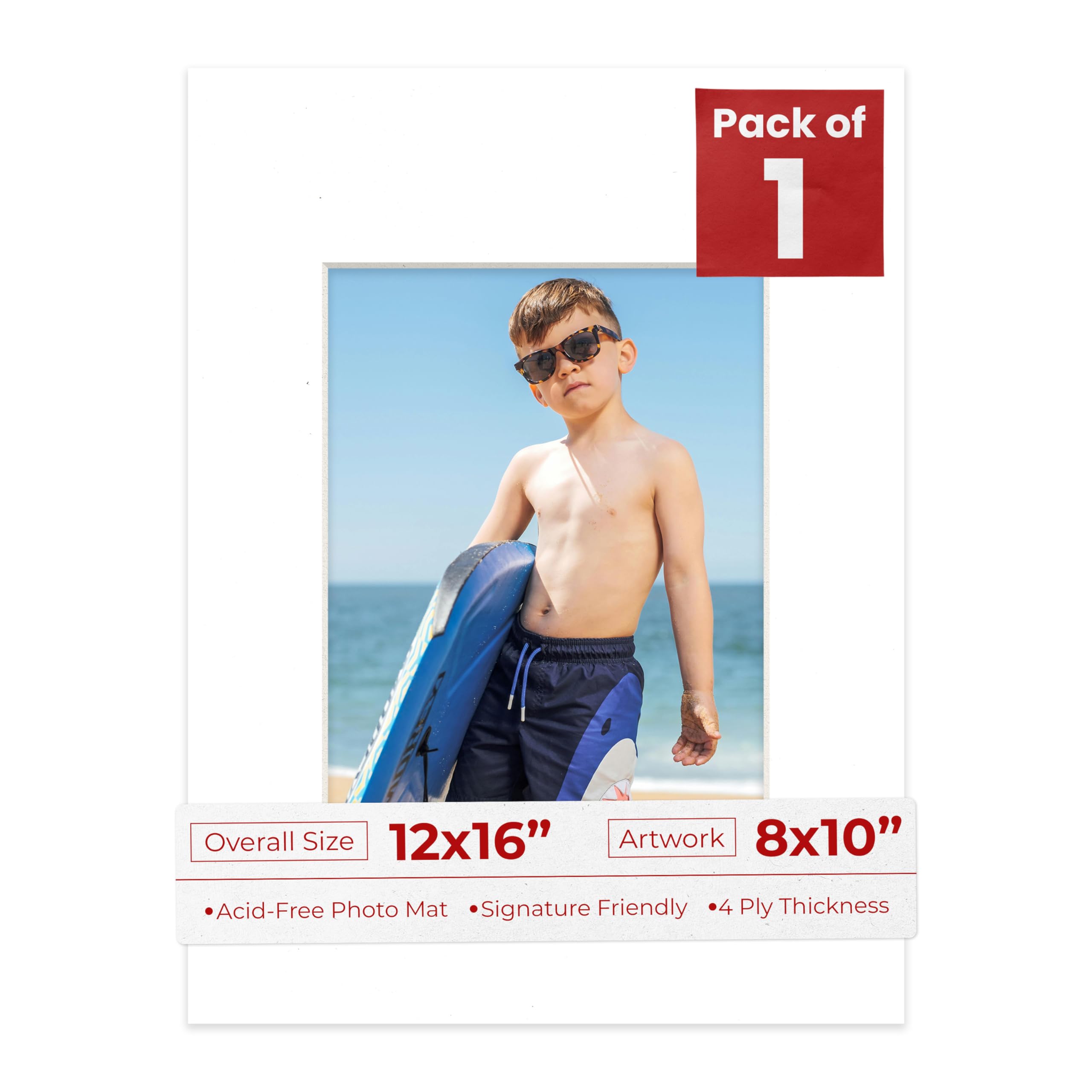 Photo 1 of 8x10 Mat for 12x16 Frame - Precut Mat Board Acid-Free White 8x10 Photo Matte Made to Fit a 12x16 Picture Frame, Premium Matboard for Family Photos, Show Kits, Art, Picture Framing, Pack of 1 Mat