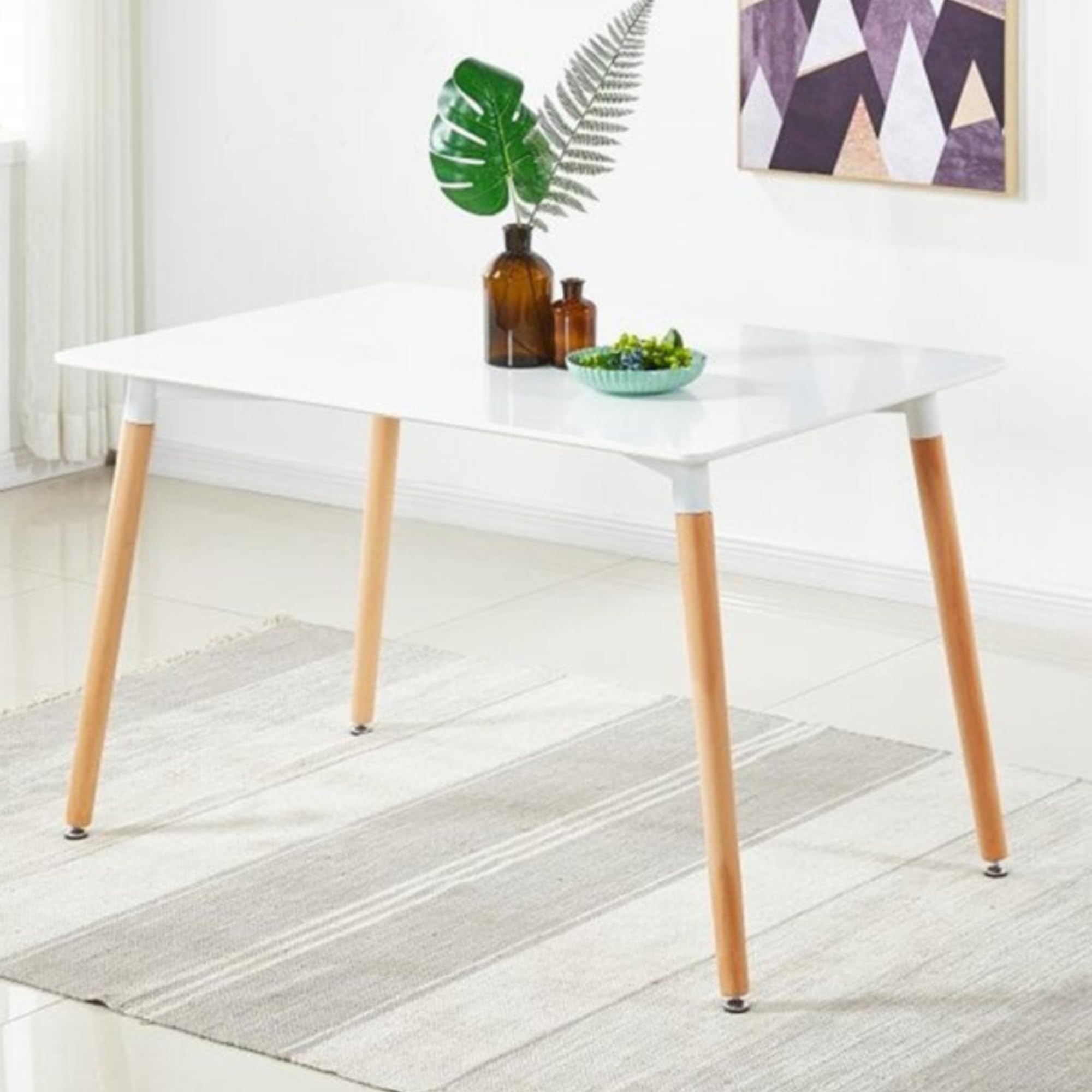 P&N Homewares® Lorenzo Stół jadalny i 4 krzesła zestaw retro i nowoczesny zestaw do jadalni białe czarne i szare krzesła z białym stołem jadalnym (białe krząta)