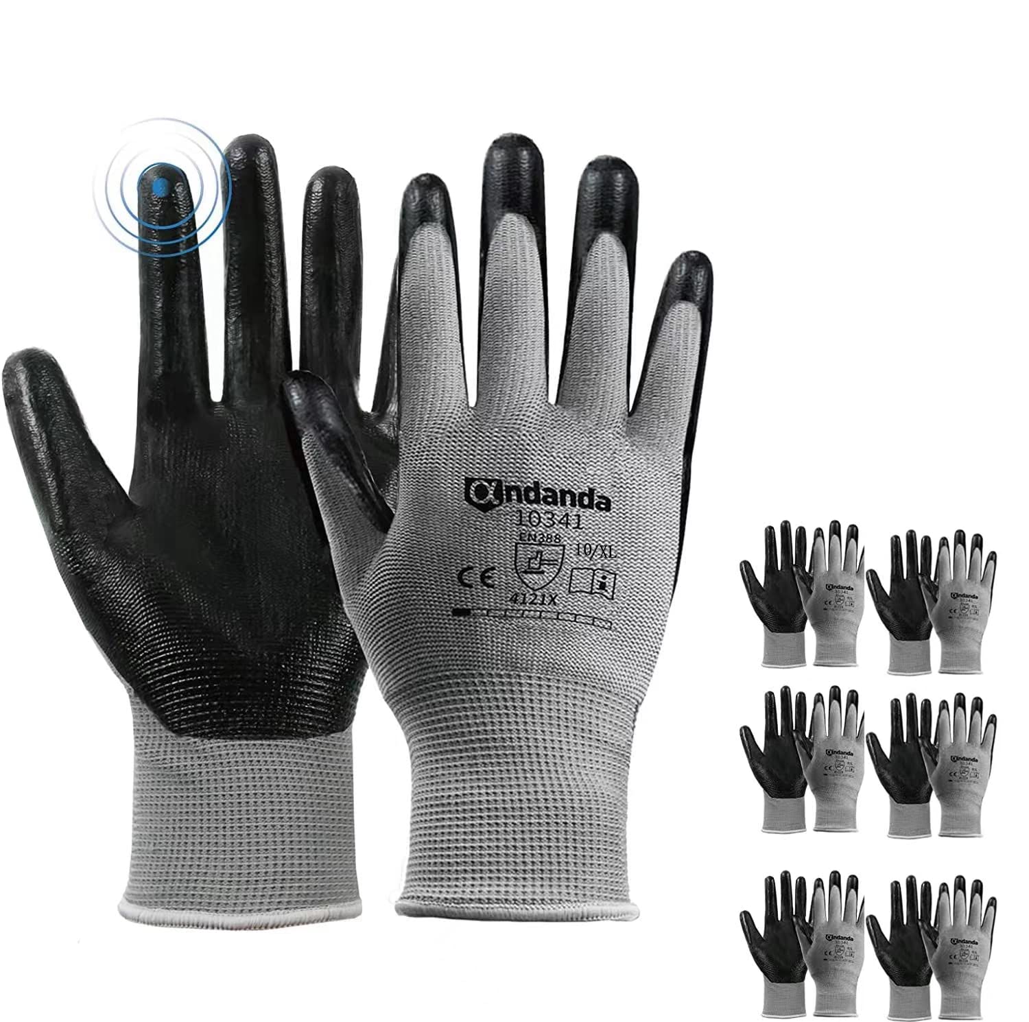 ANDANDA Work Gloves Smart Touch 3D Comfort Stretch Fit Nitrile Coated Work Gloves With Handles Seamless Knit Nylon Work Gloves Men For Warehousing Logistics Handling Black