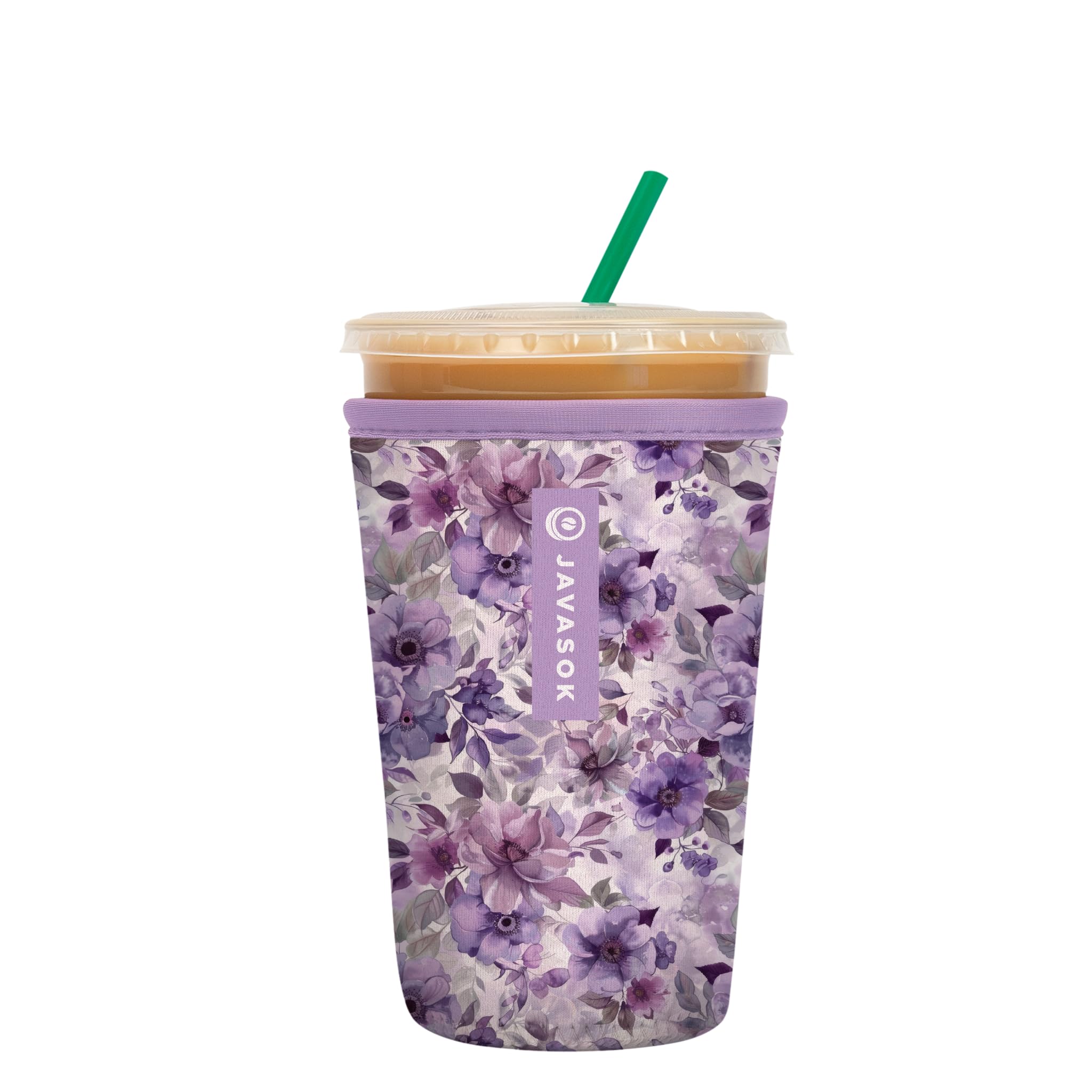 Sok It JavaSok Iced Coffee &amp; Cold Soda Insulated Neoprene Cup Sleeve (Lilac Meadows, Medium: 22-28oz)