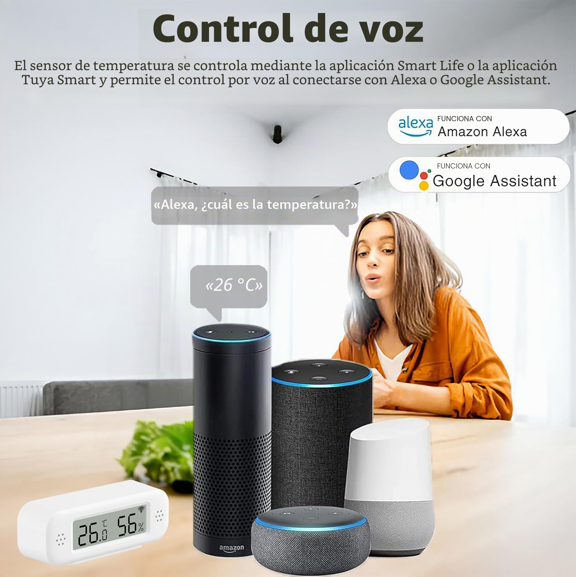 Sensor de termómetro e higrómetro Wifi, sensor de temperatura y humedad con alarma de notificación de aplicación remota, compatible con Alexa (2 pieza)