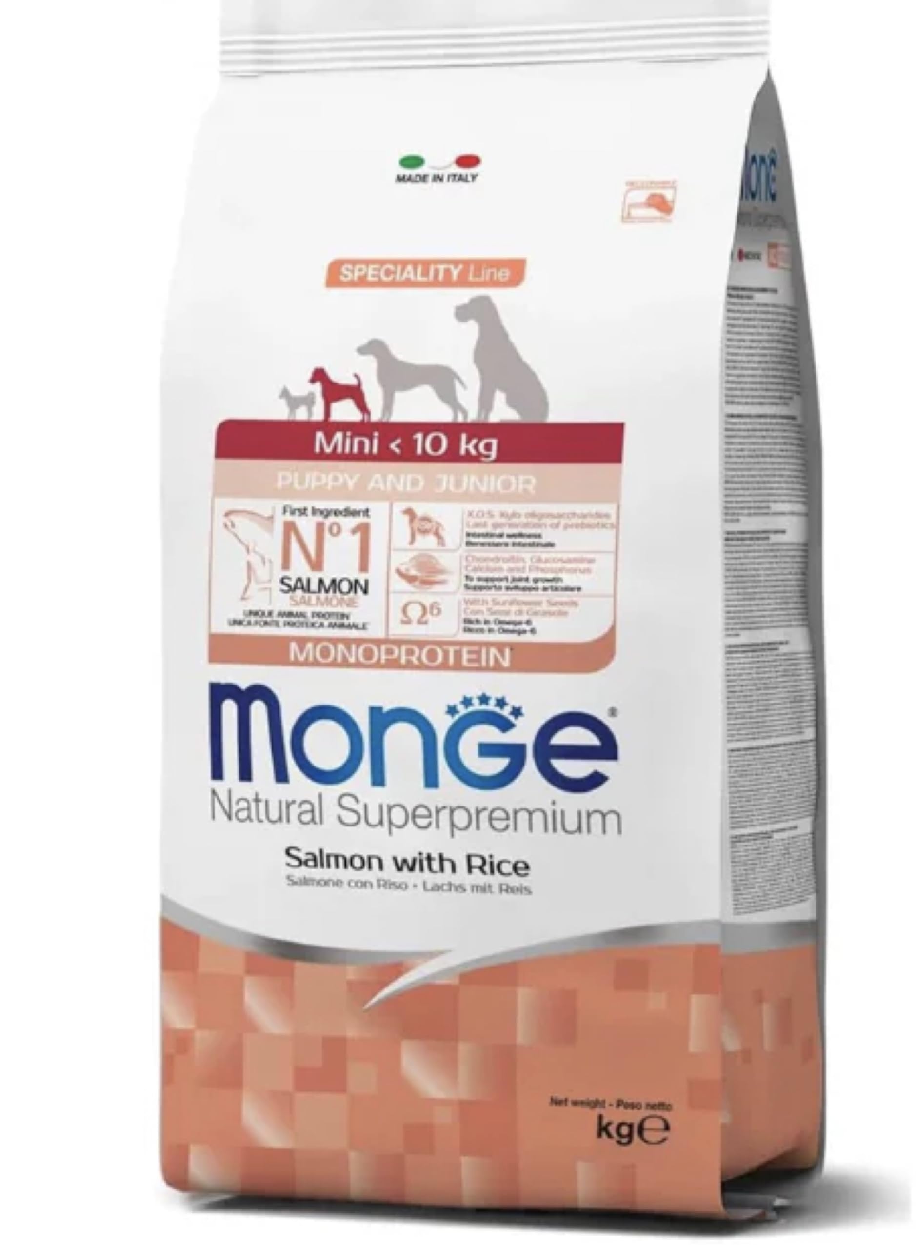 Monge Natural Superpremium Mini Puppy & Junior, Monoproteico con Salmone e Riso,1 sacco da 7,5 kg