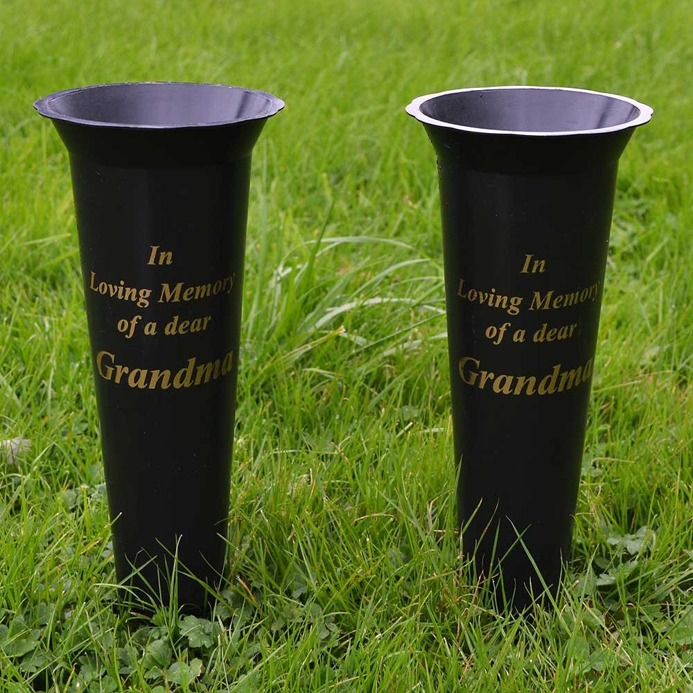 Angraves Set of 2 Grandma In Loving Memory Spiked Memorial Grave Flower Vases