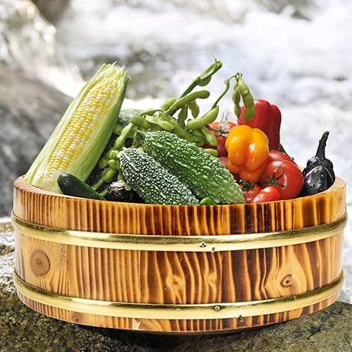 Miniatura 8 de Hemoton Caja pequeña de madera de madera para sushi, cuenco de arroz japonés Hangiri Sushi Oke, tina mezcladora de arroz, vaporizadores de comida