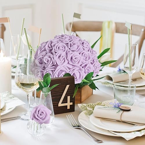 Miniatura 2 de IPOPU 100 rosas artificiales de espuma, flores falsas de espuma lila sin tallo de 3 pulgadas a granel para manualidades, decoración de pared,
