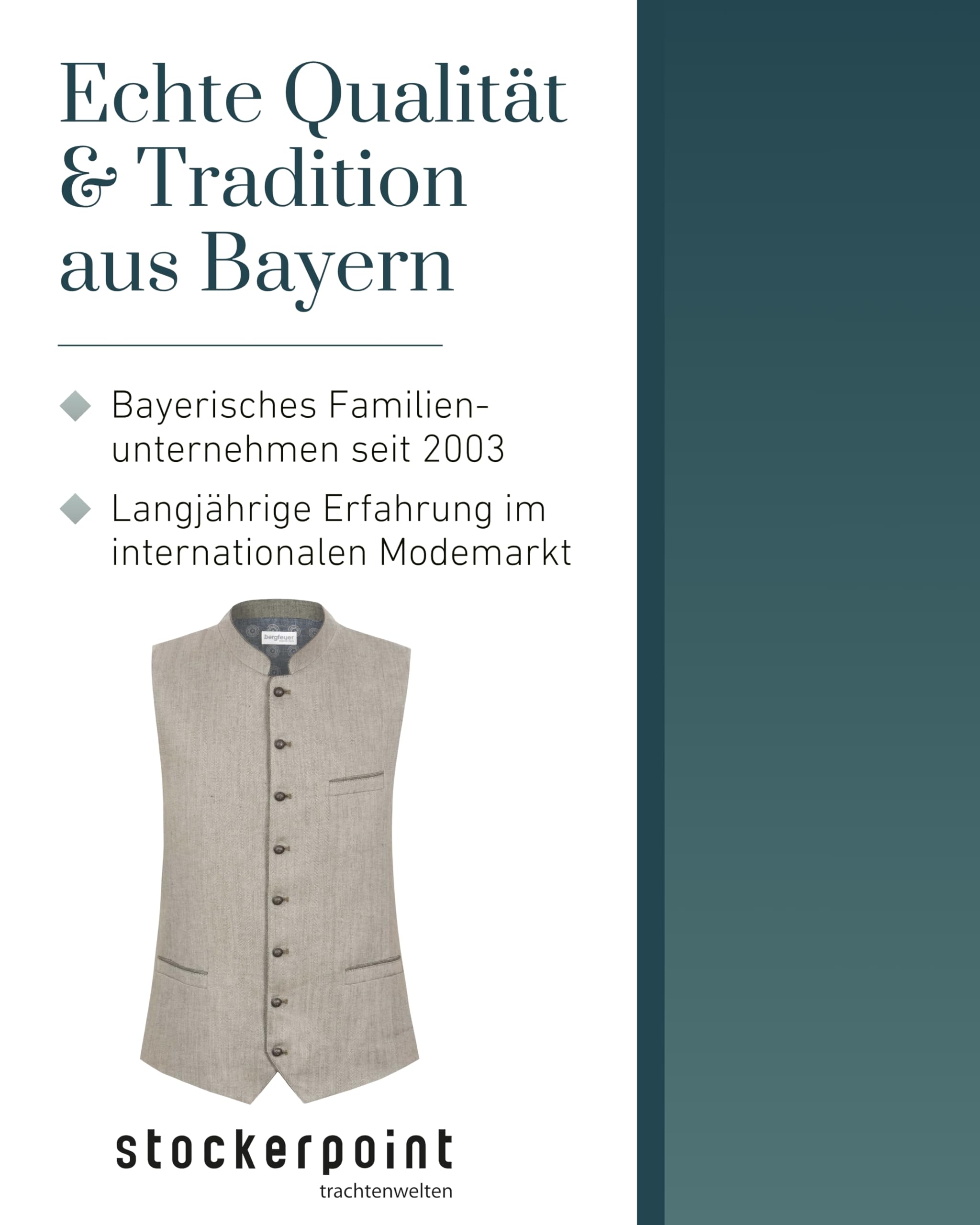 Bergfeuer Stockerpoint Herren Trachtenweste Lucio I Größen 44-60 I Traditionelle & hochwertige Weste mit verstellbarem Riegel I Perfekt für Trachten & Festlichkeiten