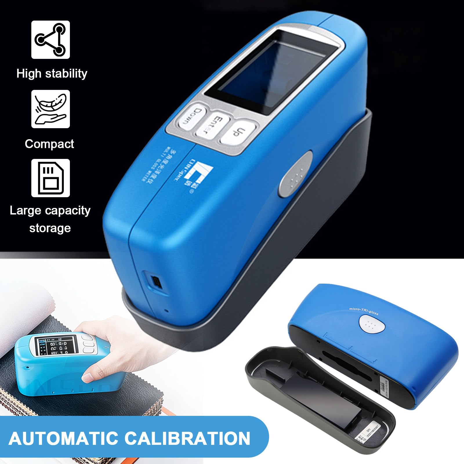 Medidor de brillo de precisión 20º 60º 85º con tablero de calibración para medir piedra, pintura, tinta, mármol, suelos, interfaz USB, 0-600/20000GU