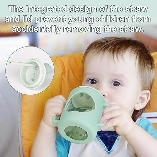 Miniatura 5 de Laucci Vasos de paja para bebés de 6 a 12 meses y niños pequeños de 1 a 3 años, vasos de vidrio con asas para bebés, sin BPA, no tóxico, a prueba de
