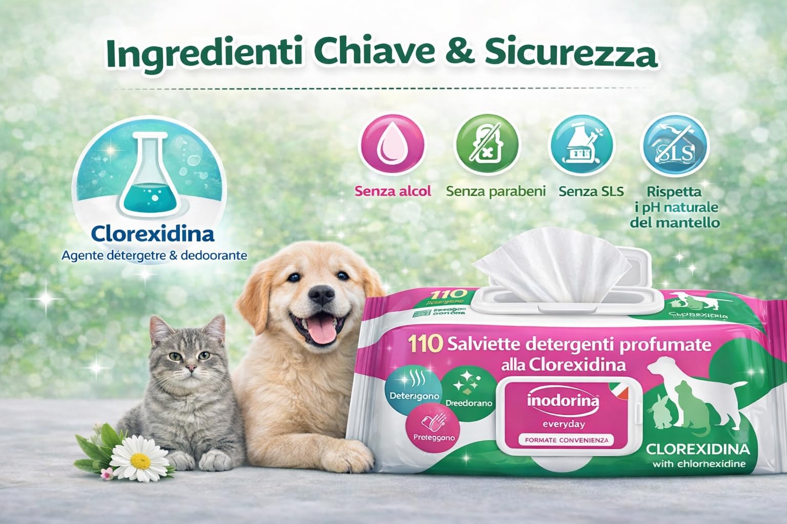 Chusteczki czyszczące o zapachu chlorheksydyny 330 szt. | 3 opakowania | Chusteczki nawilżane dla psów, kotów, królików | Czyszczenie i dezodoryzacja | wytrzymała tkanina o działaniu