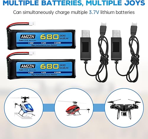 Miniatura 2 de Batería Lipo de 3.7 V 680 mAh 1S con enchufe Molex y cable de carga USB para Wltoys XK K110 K110S V977 V988 V930 Q282 RC Drone, accesorios de