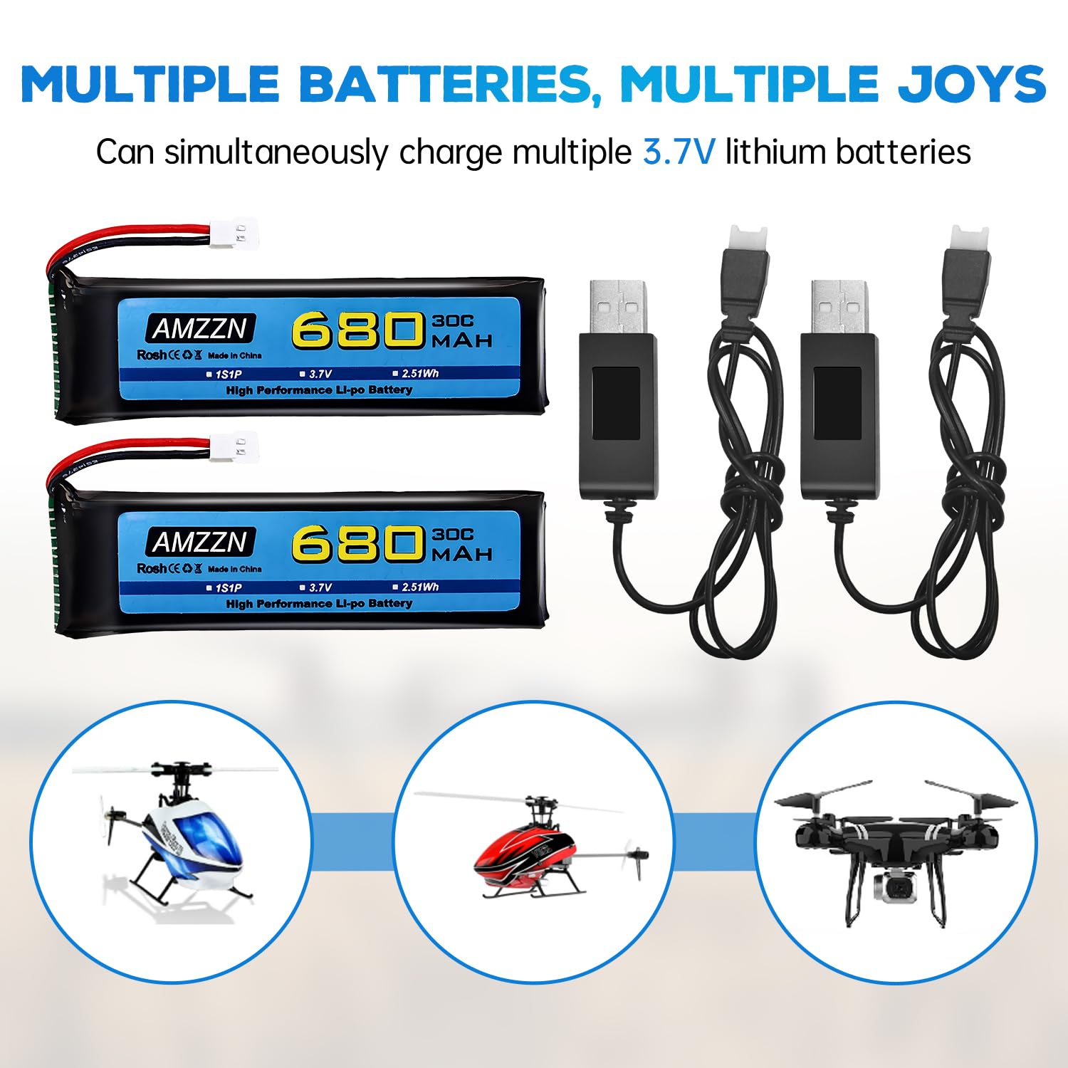 Amazon.com: AMZZN 2PCS 3.7V 680mAh 1S Lipo Battery with Molex Plug