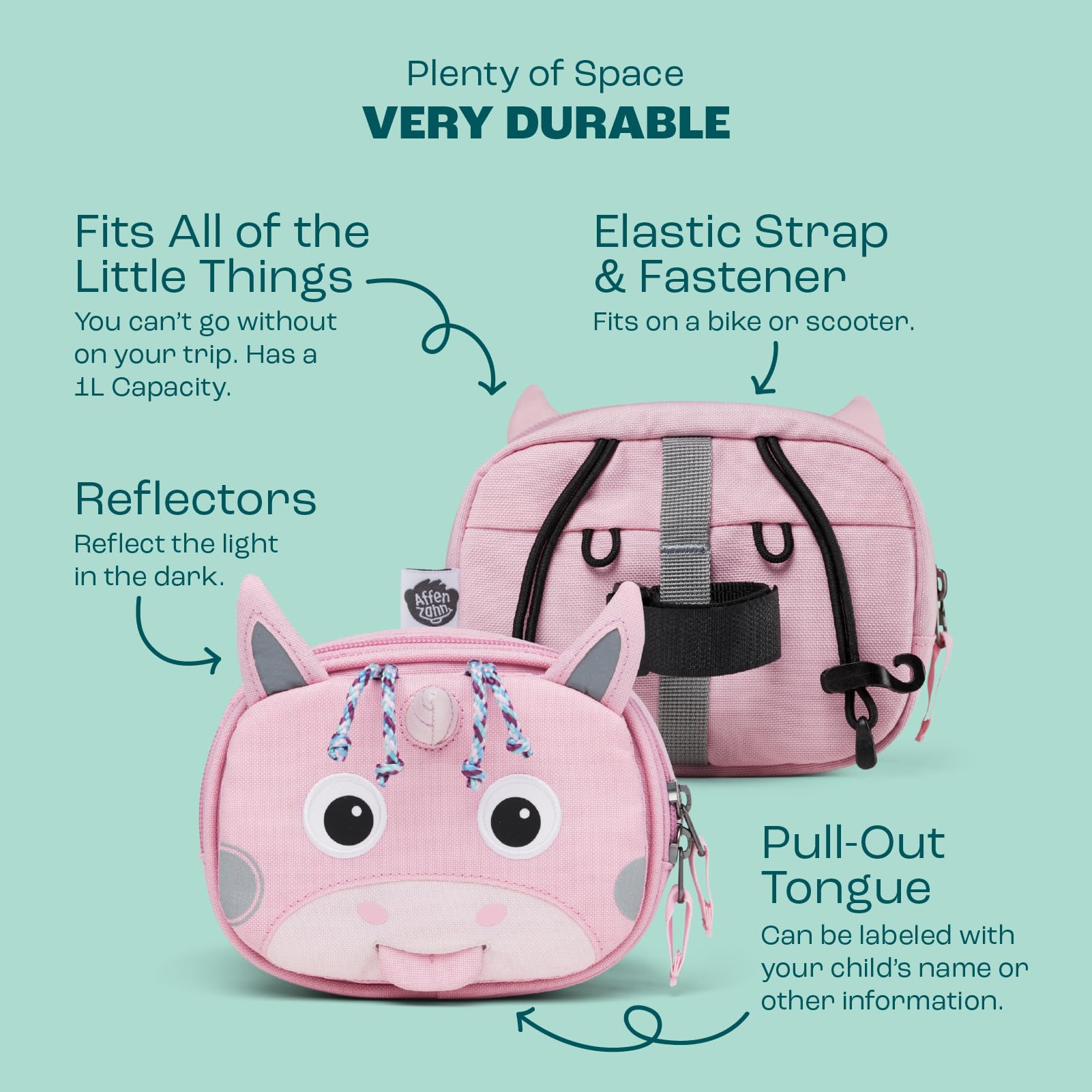 Affenzahn Torba na kierownicę z mocowaniem na rzep na rower, hulajnogę i rower biegowy jednorożec - różowa