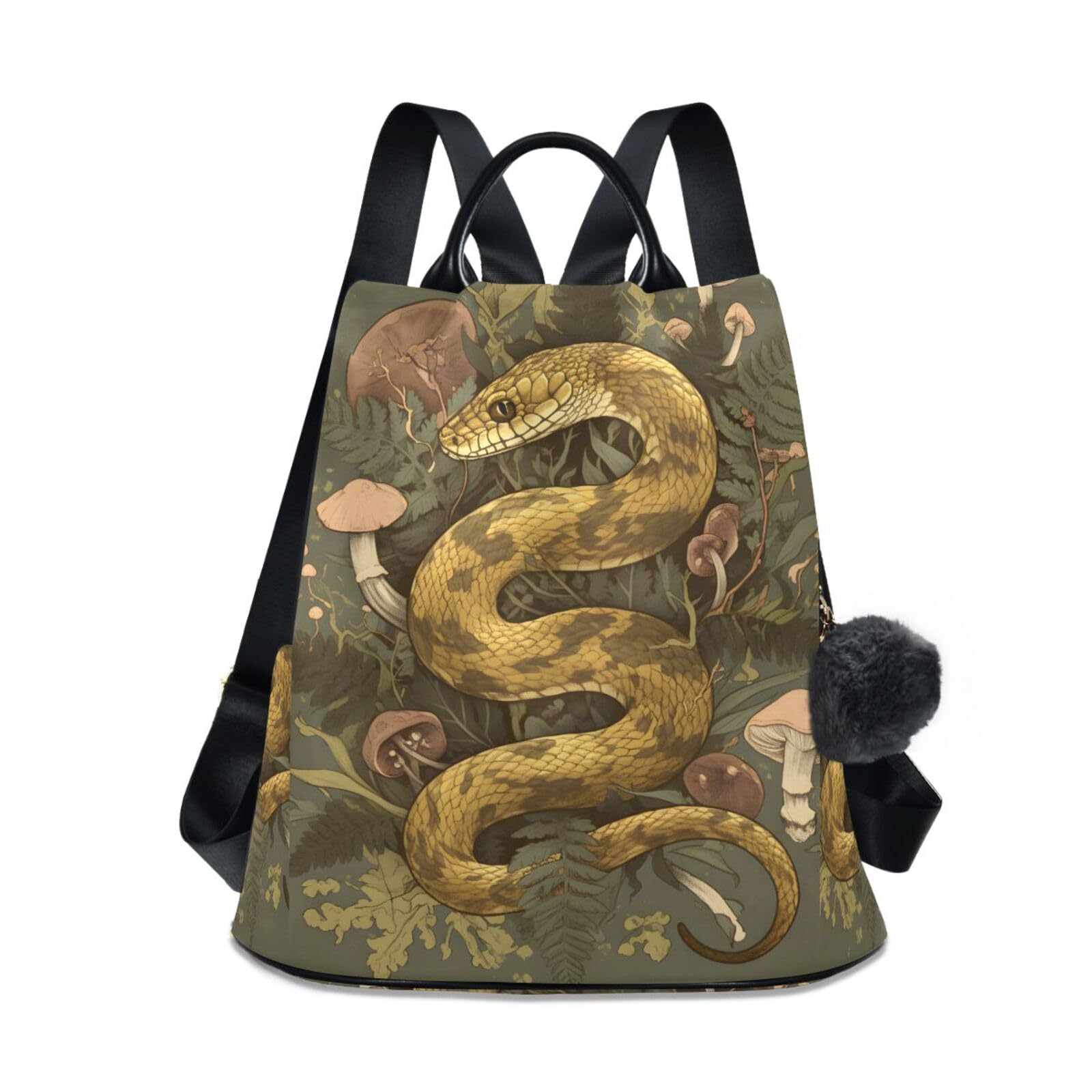 Snake and Mushroom Backpack for Women Anti Theft Large Fashion Travel Shoulder Bag Purse Rucksack Lightweight