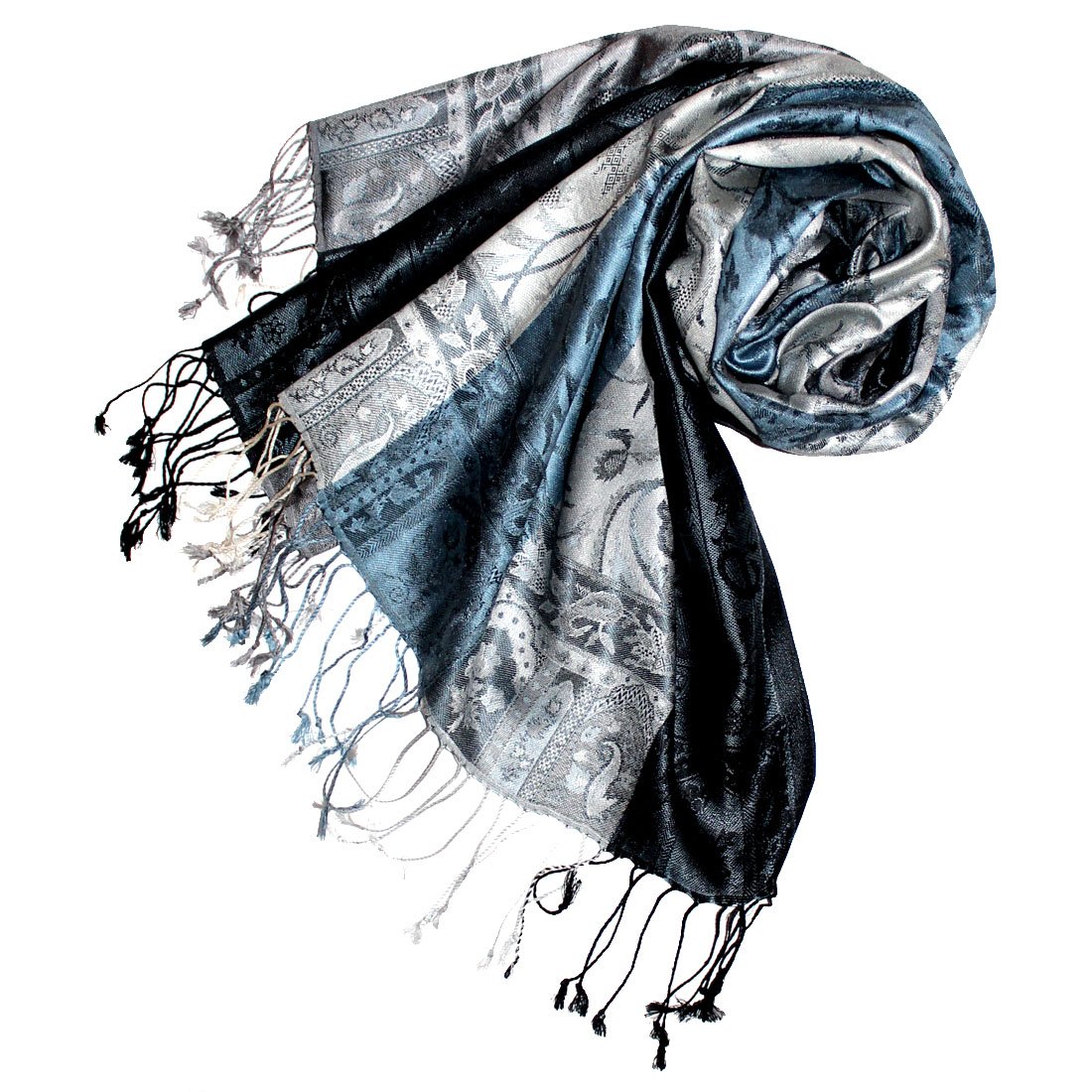 LORENZO CANA Pashmina pour la femme - écharpe de 100% soie avec les mesures de 70 x 190 cm - fait à la main – souple élégant en bleu gris argente